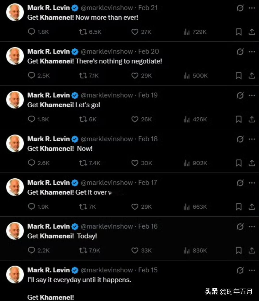 与特朗普关系密切的美国保守派电台主持人马克·莱文，在二零二六年二月十一日至二月二