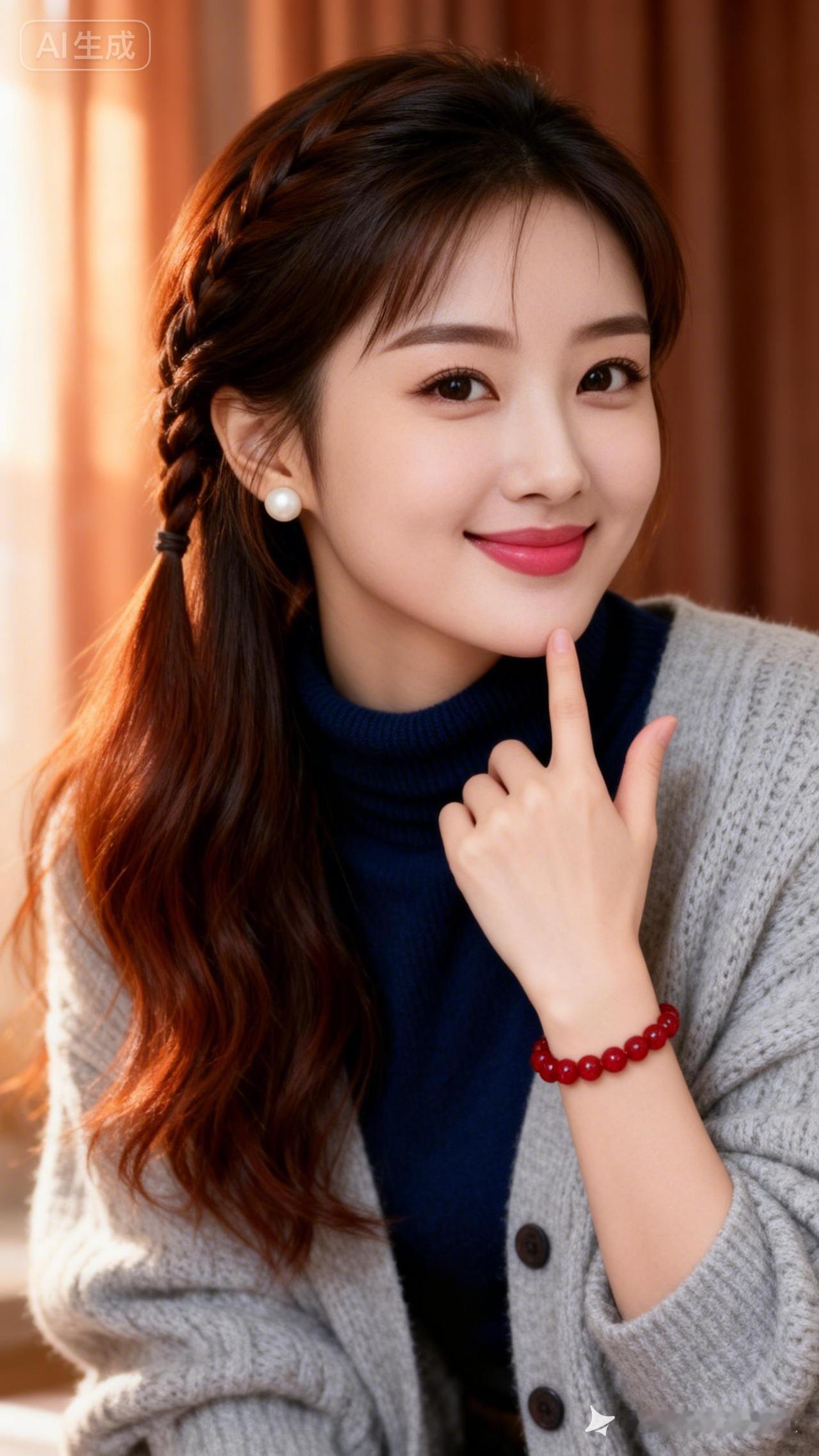 温柔甜美的少女，红发编辫，微笑迷人，穿搭时尚！