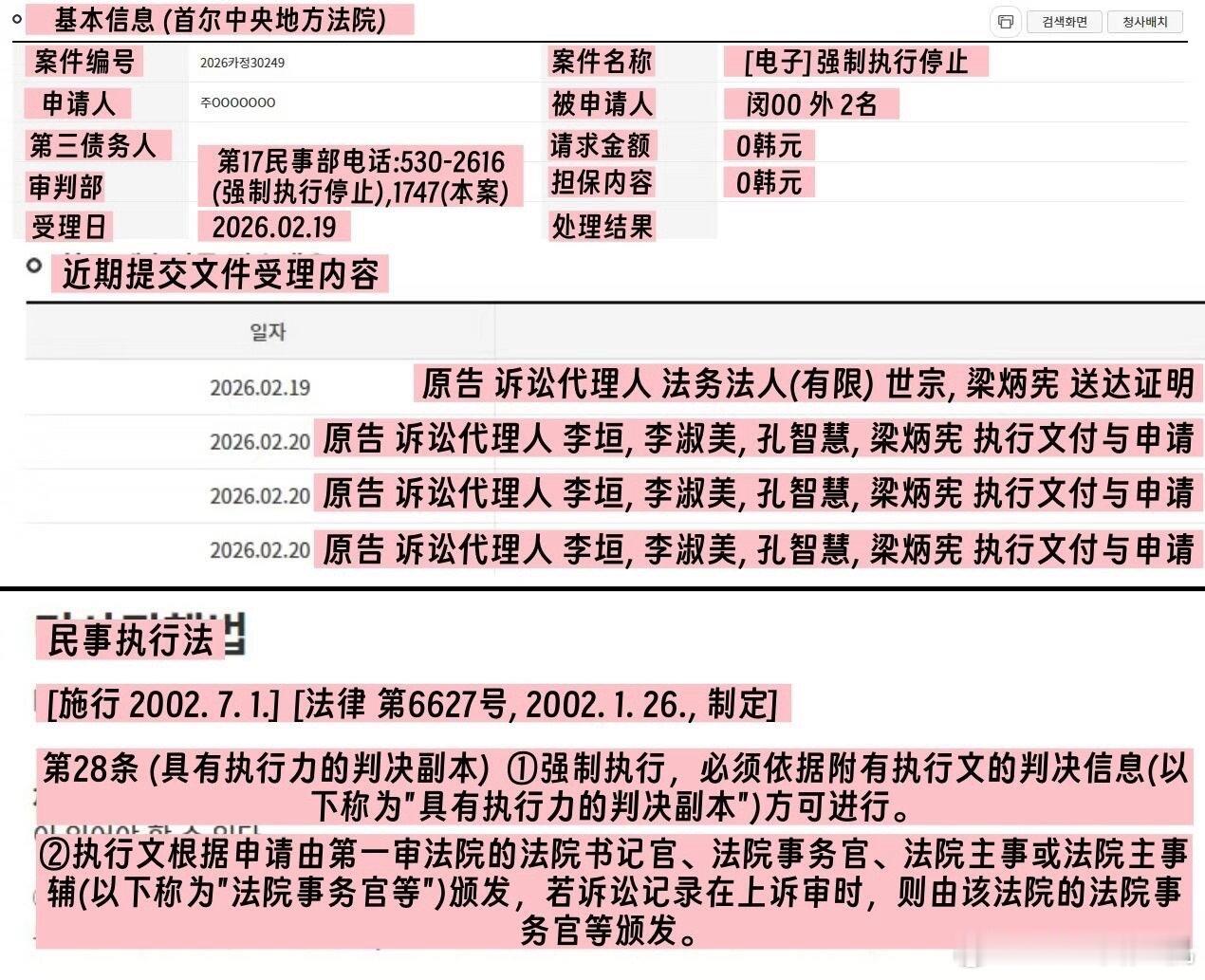 闵熙珍已申请强秩执行286亿 
