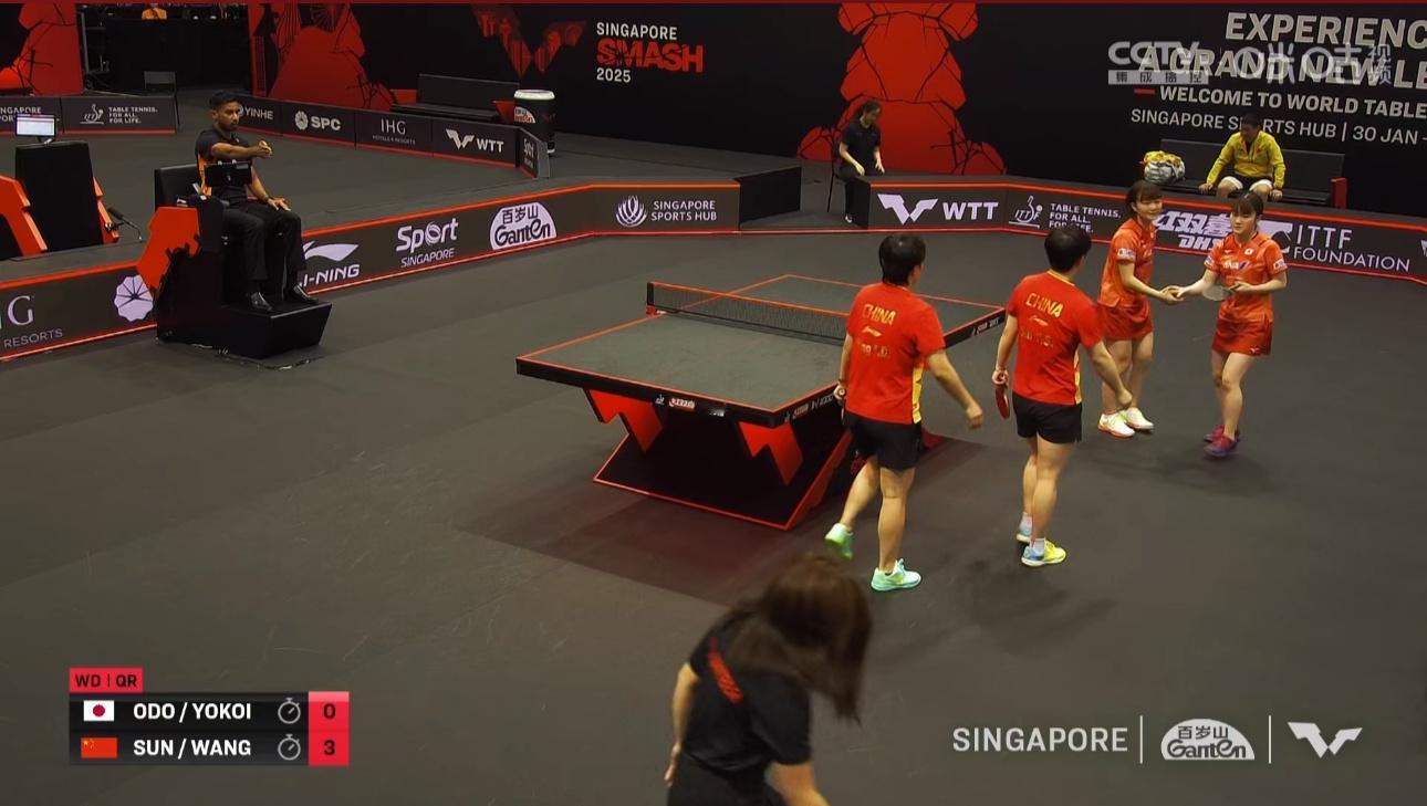 孙颖莎/王艺迪3比0大藤沙月/横井咲樱(8，1，9)晋级WTT新加坡大满贯女双四