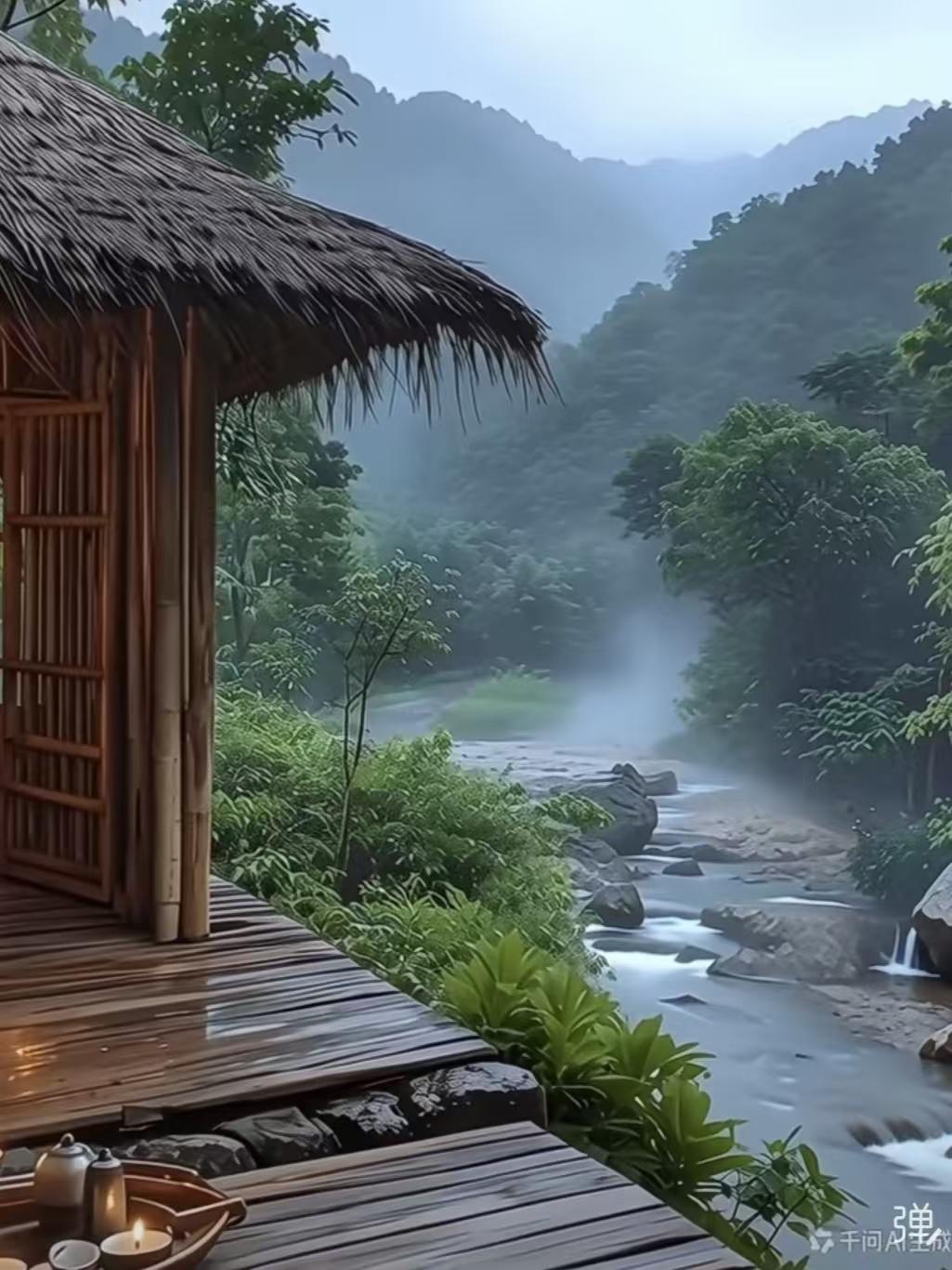 塞鸿秋·山间饮茶
松涛沸雪泉鸣涧，
云根汲月砂铛旋。
烟霞沏入琉璃盏，
襟怀纳尽