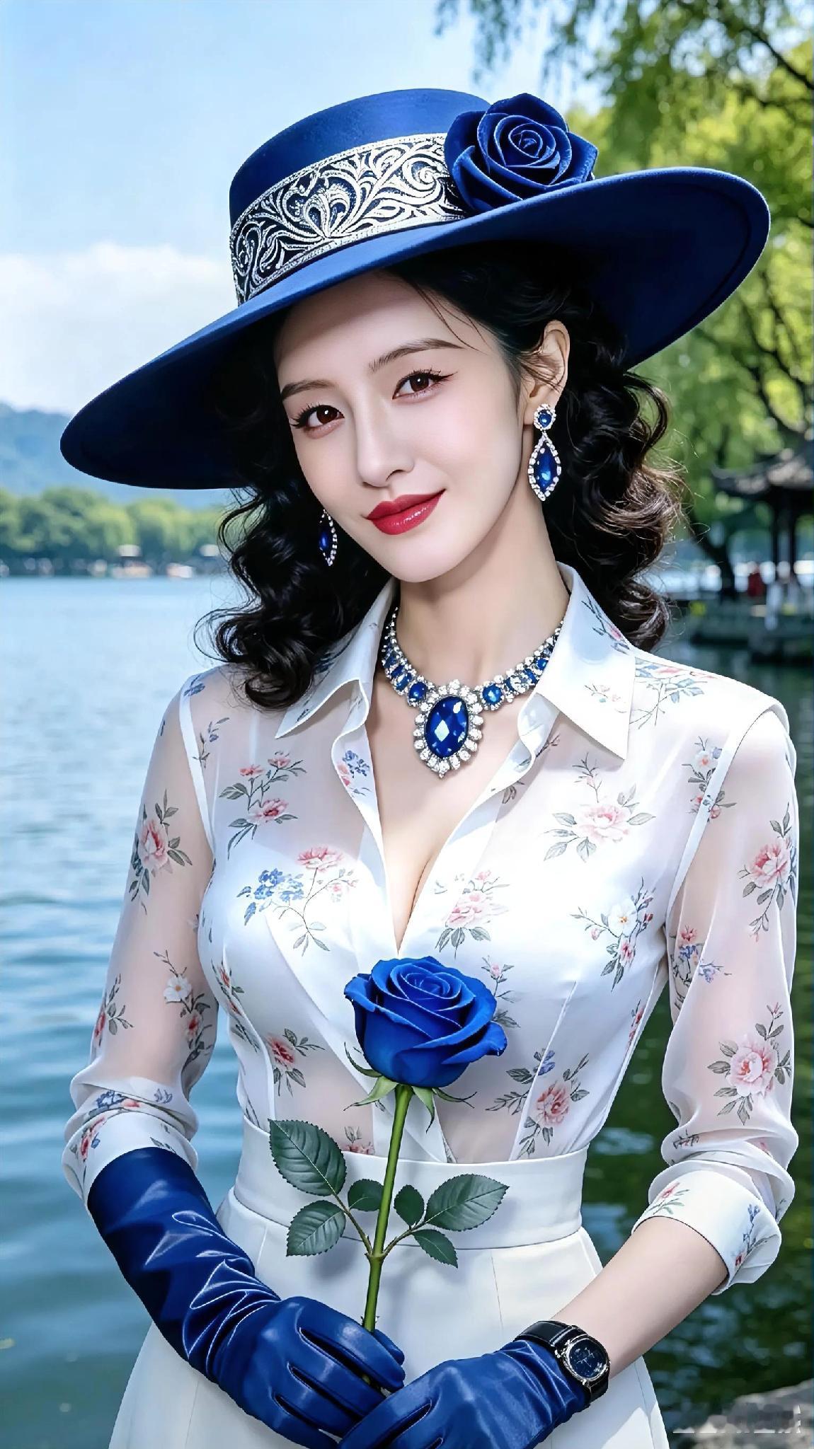 优雅的蓝玫瑰，复古的时尚穿搭，湖畔的浪漫时光。
黄玫瑰裙﻿ ﻿
 带你看蓝玫瑰 