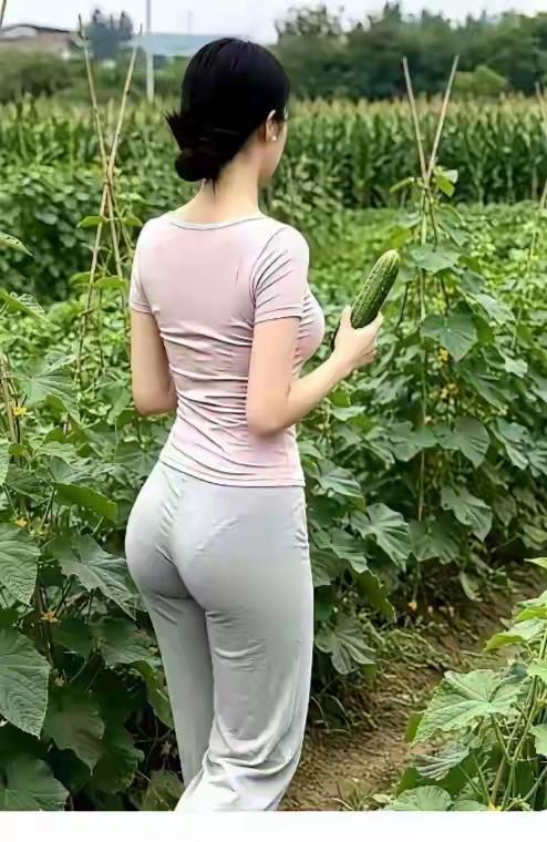一早起来，听老公说，今天有几个朋友要来家吃饭，少妇赶紧去菜园摘菜。
不一会，摘了