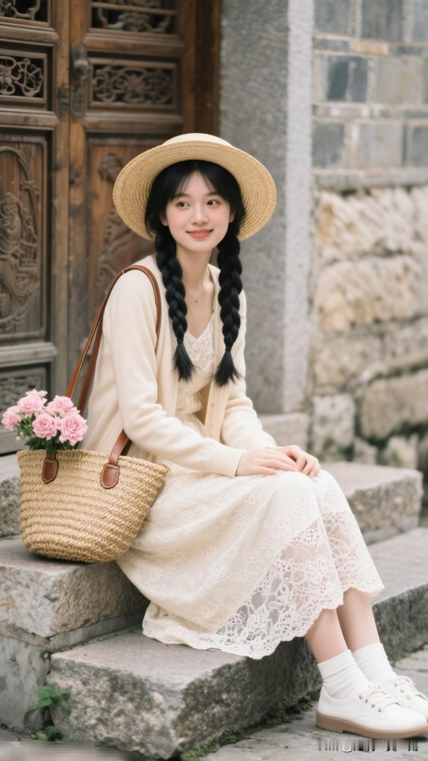 花影摇曳，梦回古时。每日搭配分享·时尚穿搭 夏日清新穿搭，复古门前的甜美少女