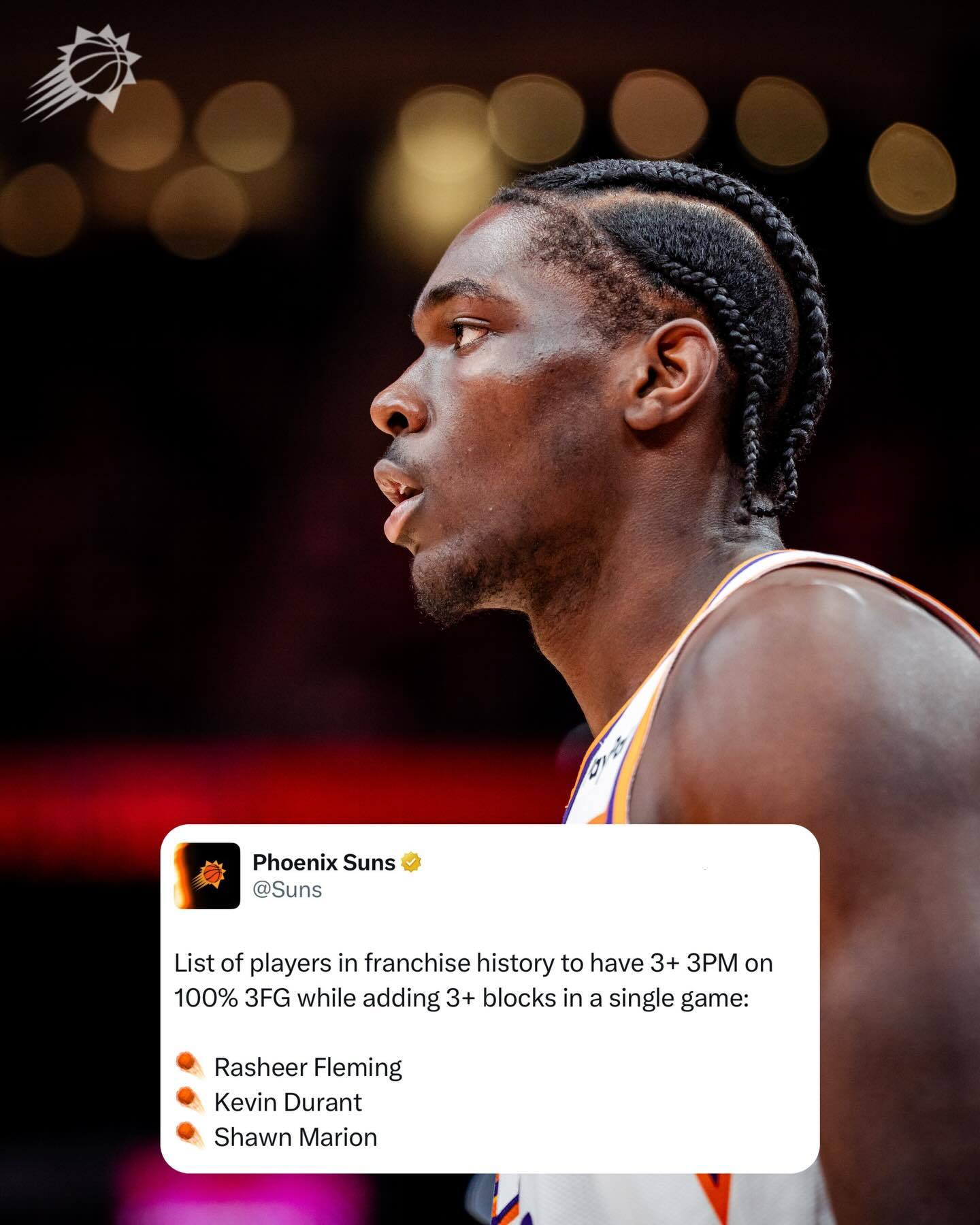 太阳队史仅3人做到：单场 命中3+三分且三分100%外加 3+盖帽 ☀️-拉希尔