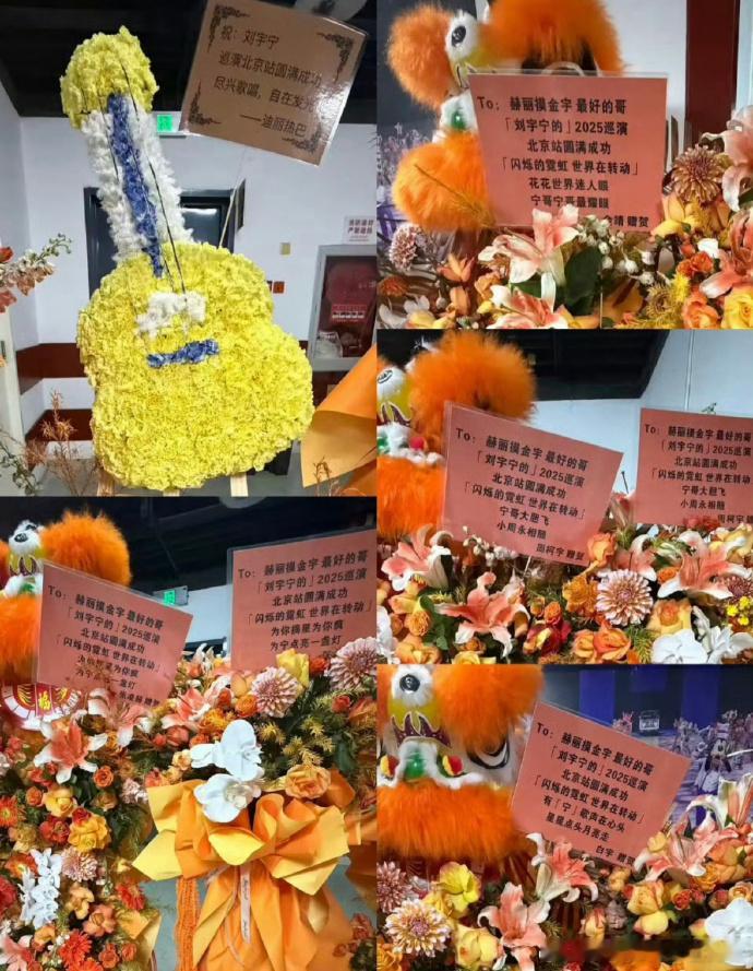 迪丽热巴暖心投喂刘宇宁！演唱会送上黄色吉他造型花篮，定制款细节满满，太圈粉。 