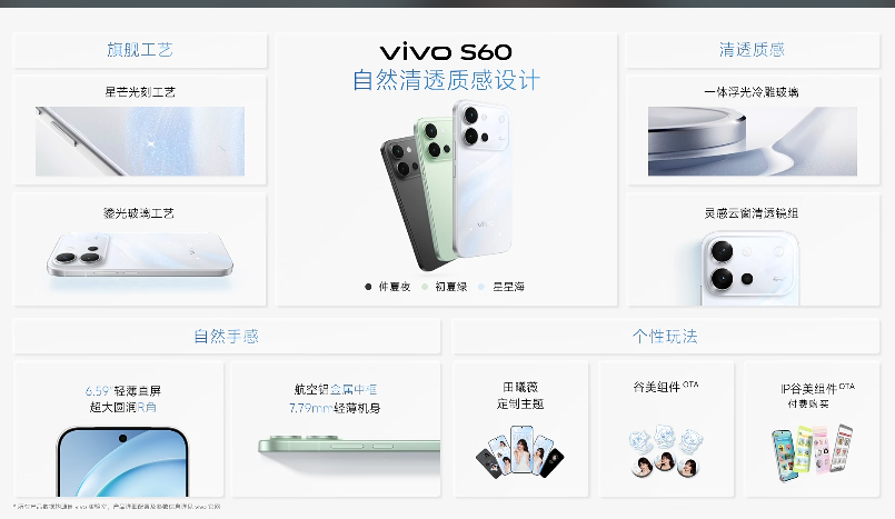 vivo S60 这次有仲夏夜、初夏绿、星星海三款配色，还有一个谷子主题，也是能