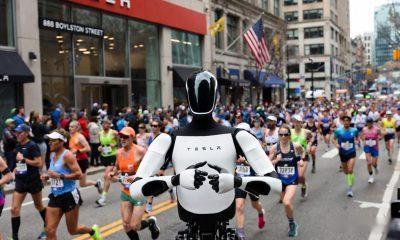 特斯拉人形机器人 Optimus 今天出现在美国波士顿马拉松，但它并没有上赛场跑