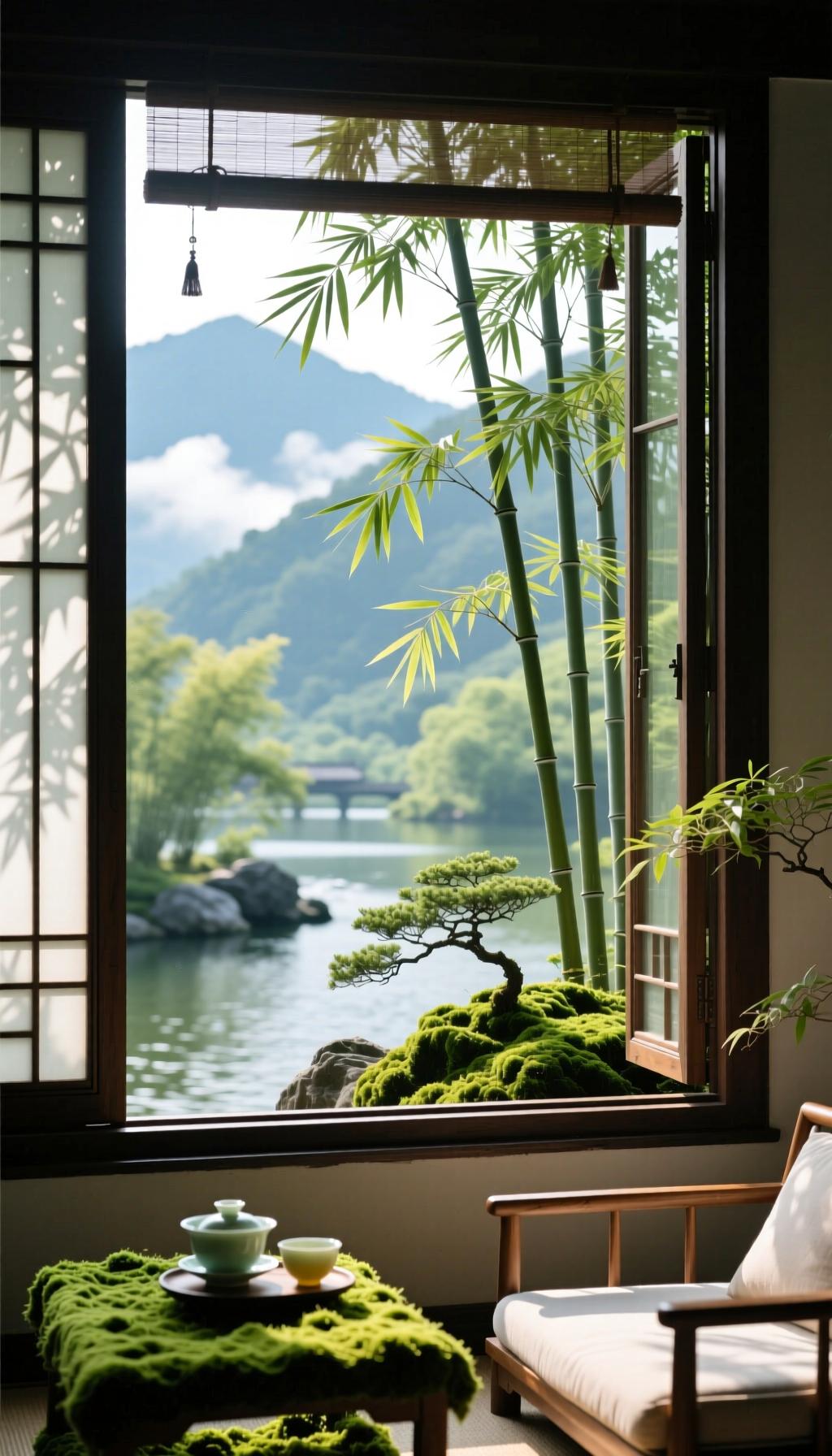 《闲居遣怀》
 
晓窗晴日映苔斑，
静里乾坤意自闲。
半亩清风栽竹树，
一瓯淡茗