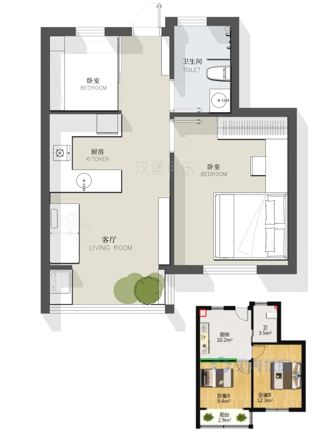 户型设计/小户型两室平面方案优化