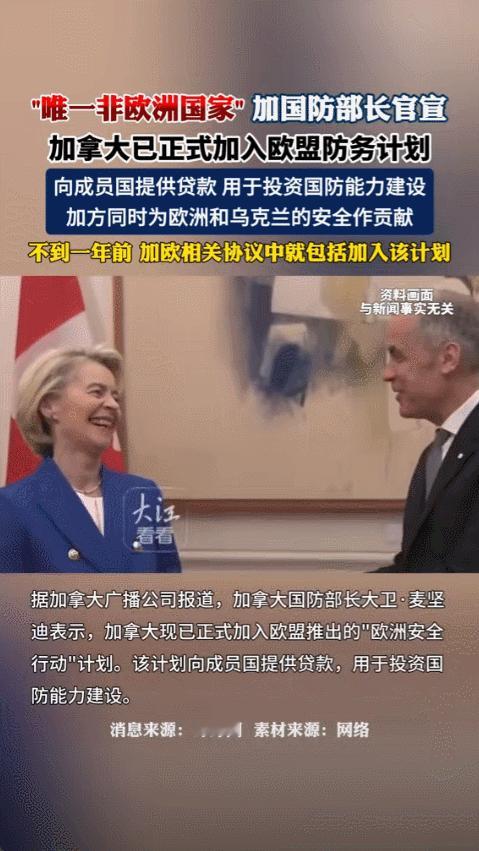 2026年2月14号，加拿大国防部长大卫·麦坚迪发了一个简短声明，说加拿大正式加