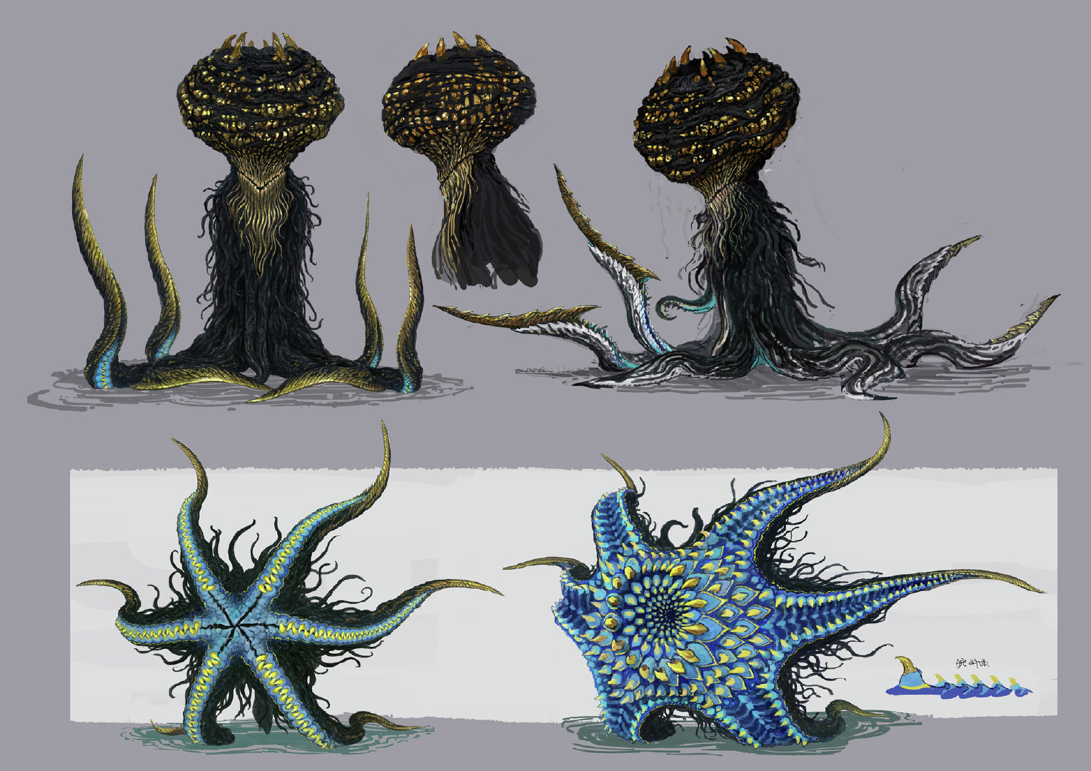 《怪物猎人荒野》公开的怪物「暗器蛸」开发原画。 