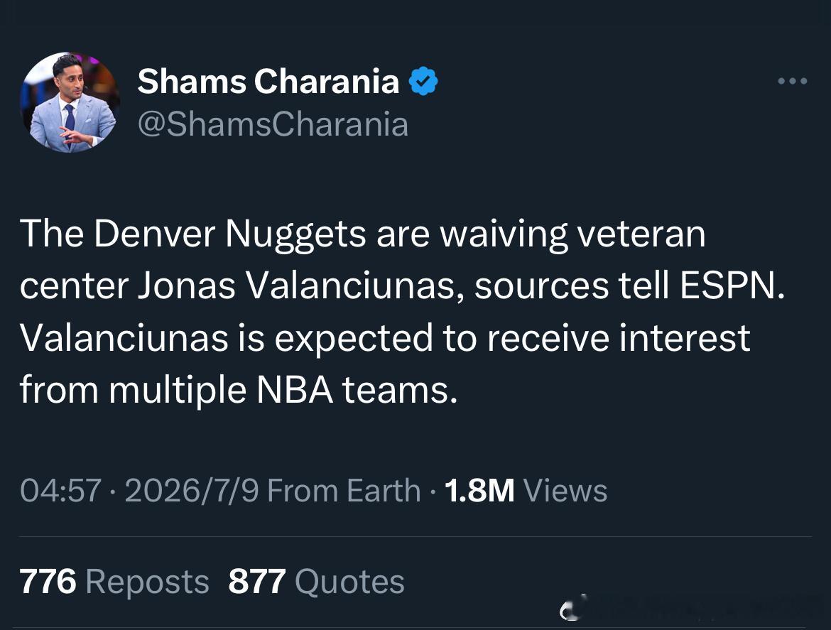 瓦蓝被掘金裁掉了….（如果不回欧洲，估计会被多队追求）NBA