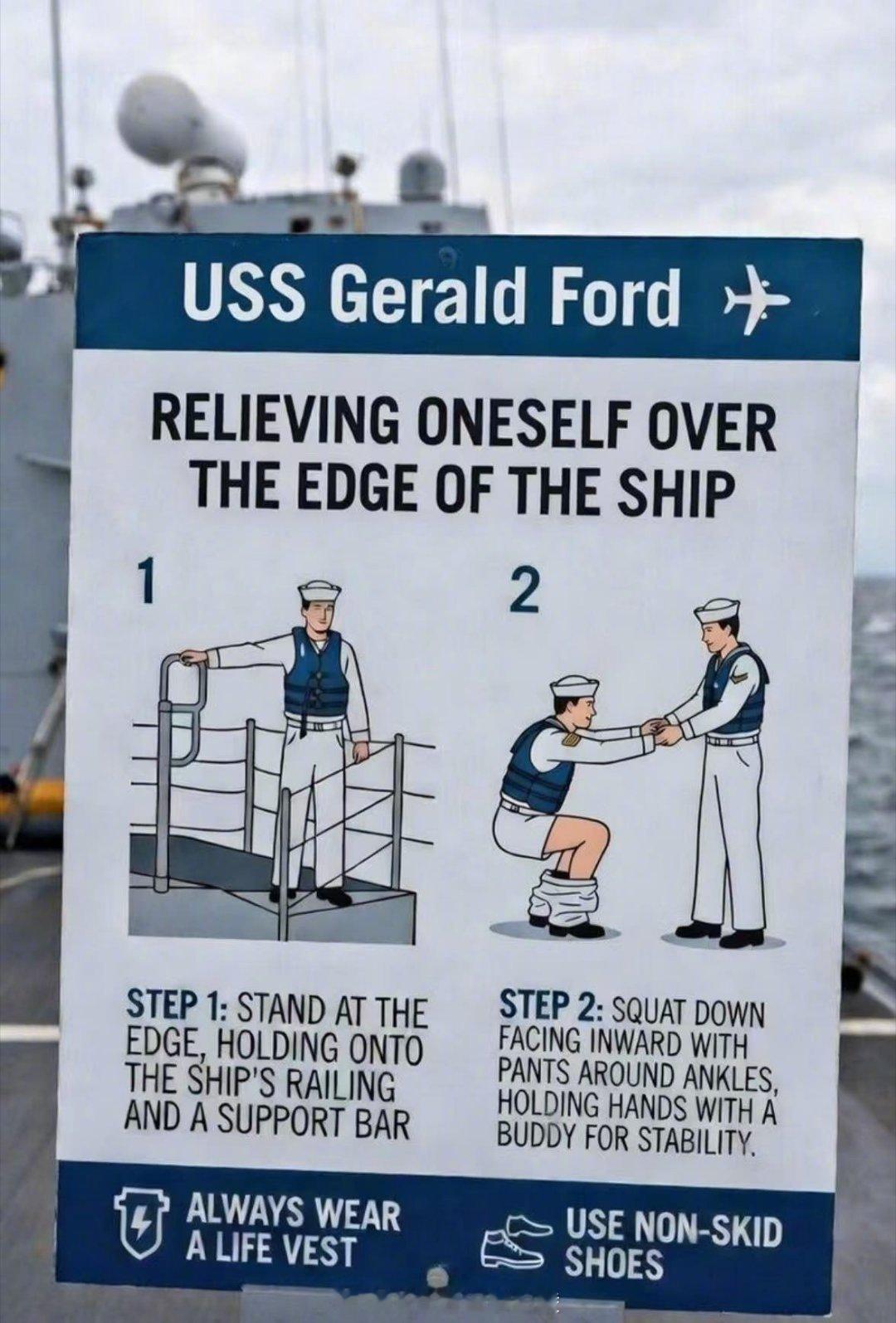 网友给厕所危机粪发图墙的美国福特号航母支了一招，舷边大小便美伊第二轮谈判 伊朗军