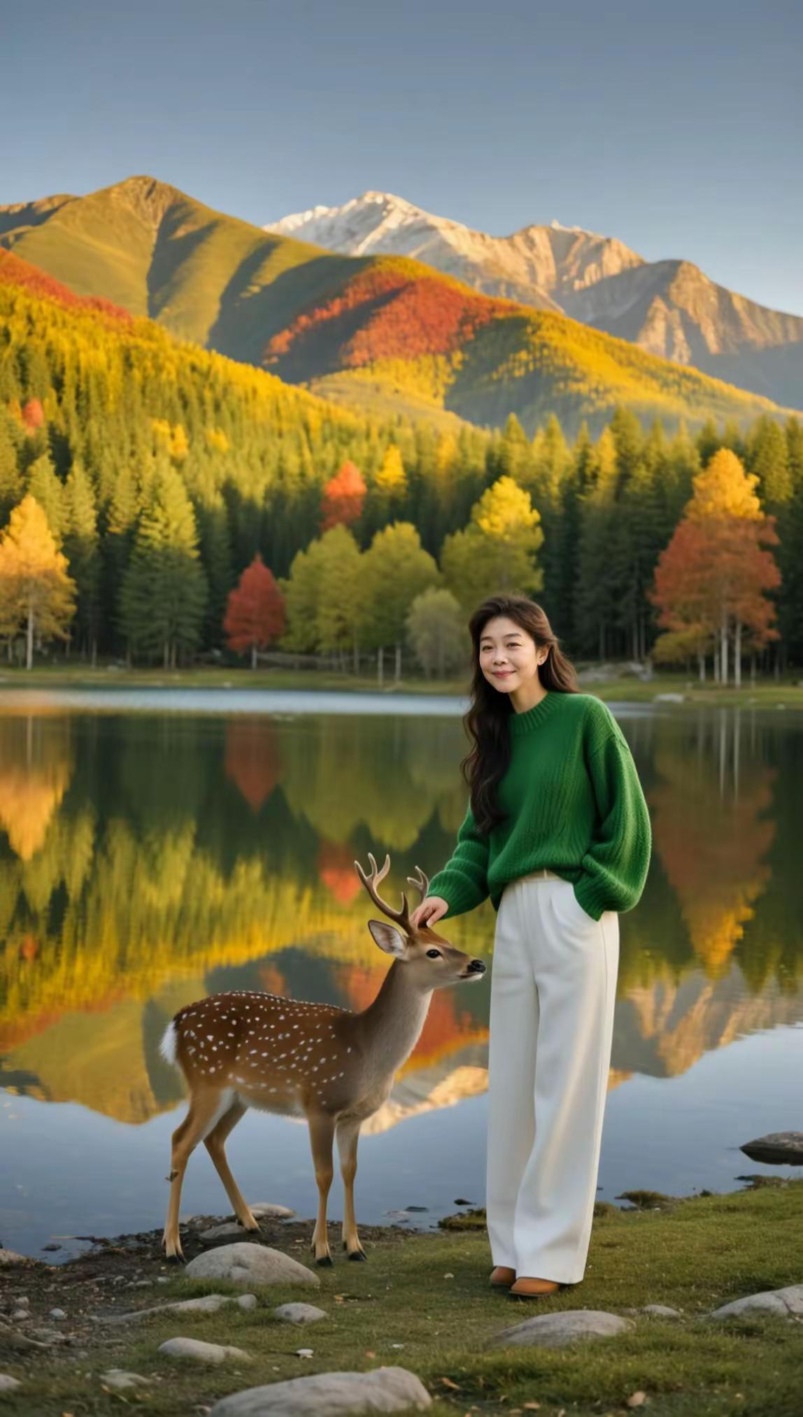 祈连山湖畔。AI童话湖畔写真