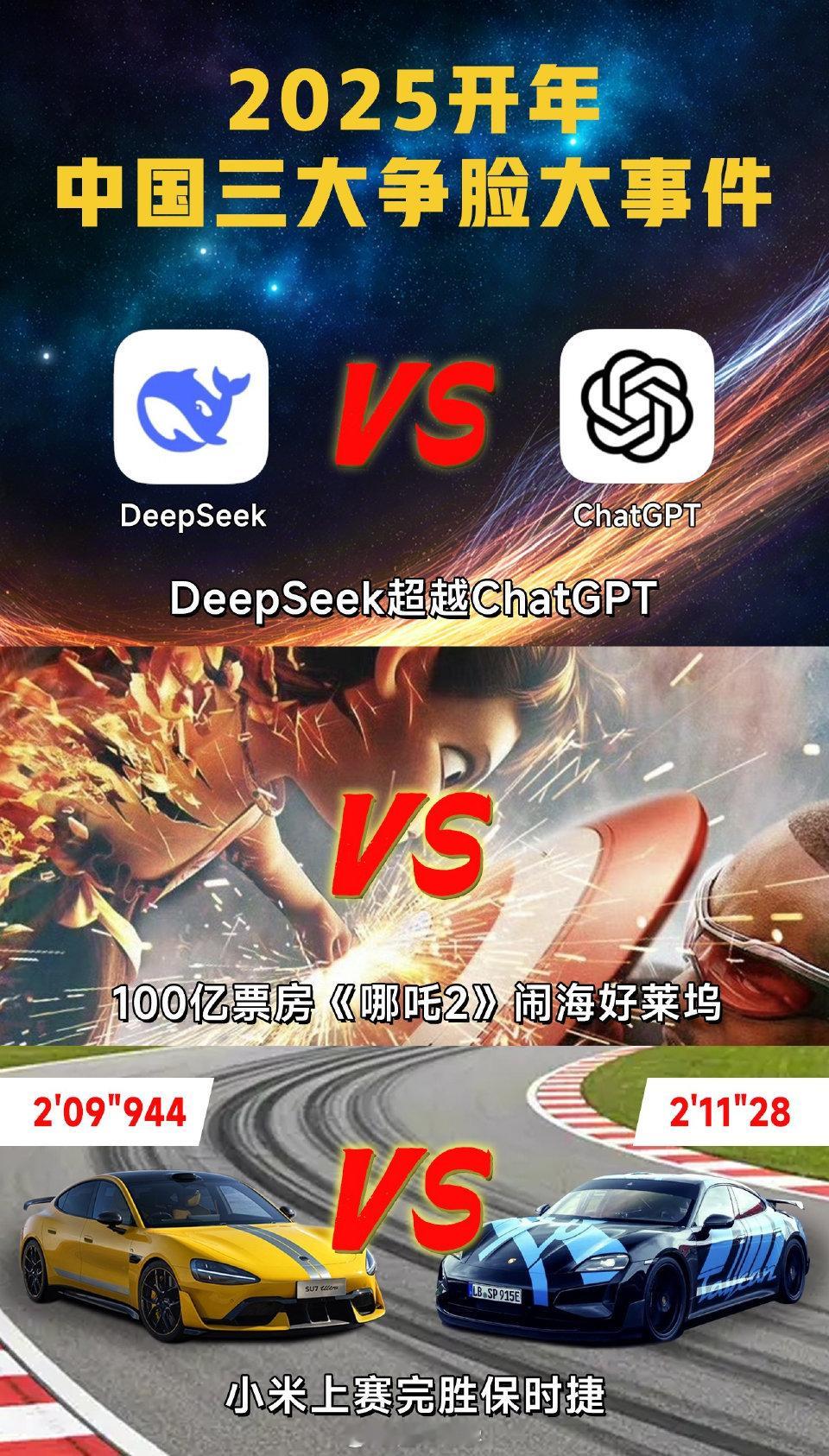 2025开年 中国三大争脸事件！deepseek、哪吒、小米su7 ultra！