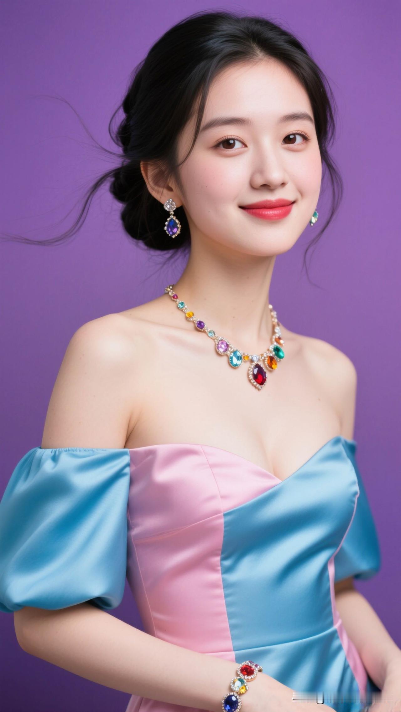 紫衣美人笑，珠光玉色间。粉纱花衣美人 紫裙时尚照 粉花蓝裳美人 紫衣美女 紫裙明