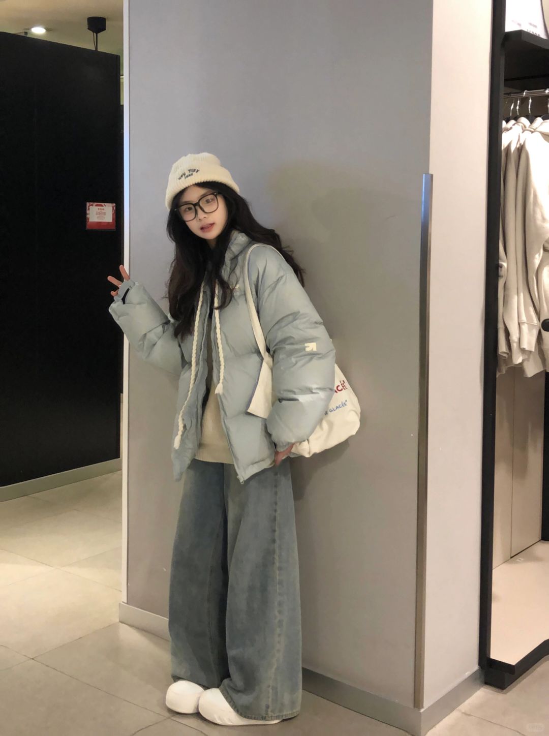 ☃️淡蓝色羽绒服➕阔腿裤好好看！🔒住啦！！！