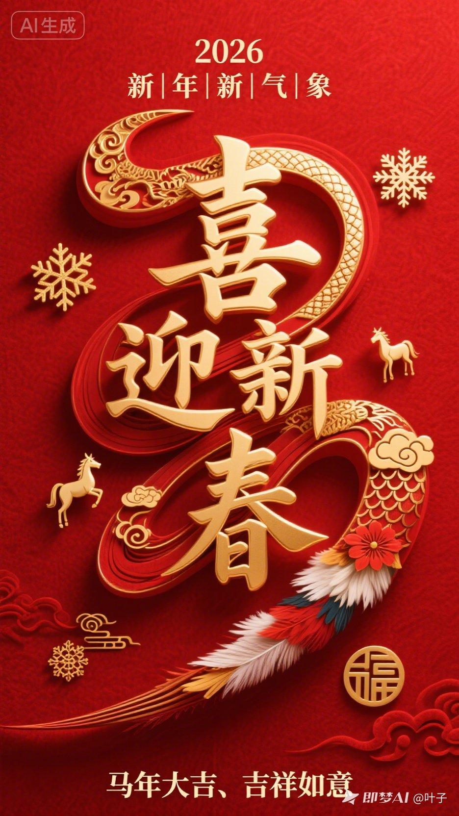 2026年新年贺卡，喜迎新春，马年大吉！
