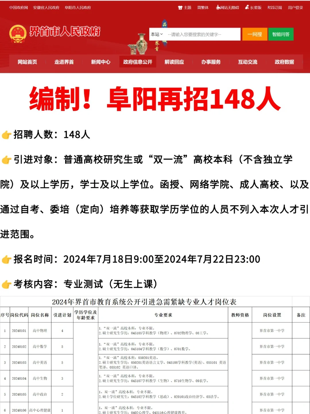 阜阳又又有编啦~界首需教师148人