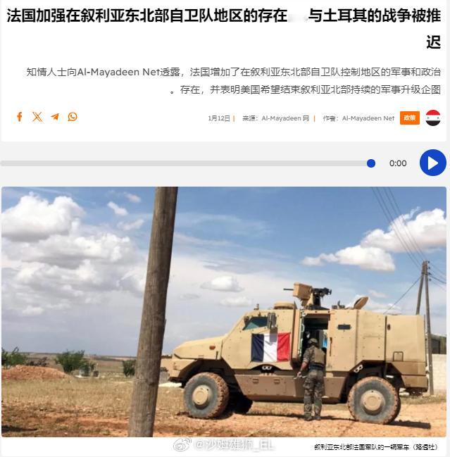 法国加强了在叙利亚库尔德武装控制区内的军事和政治存在，并向库尔德武装提供了用于对