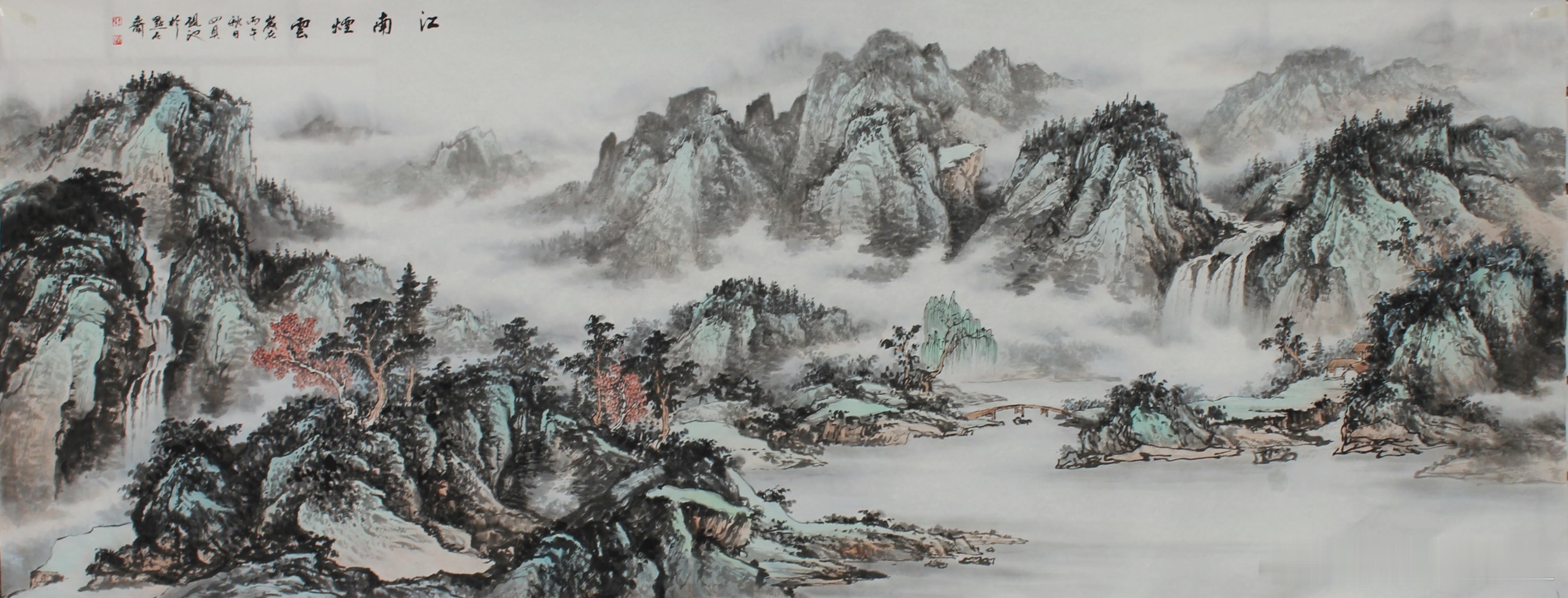 新作【江南煙雲圖】尺寸180cmX70cm山水画[超话]新浪微博[超话]书画新浪