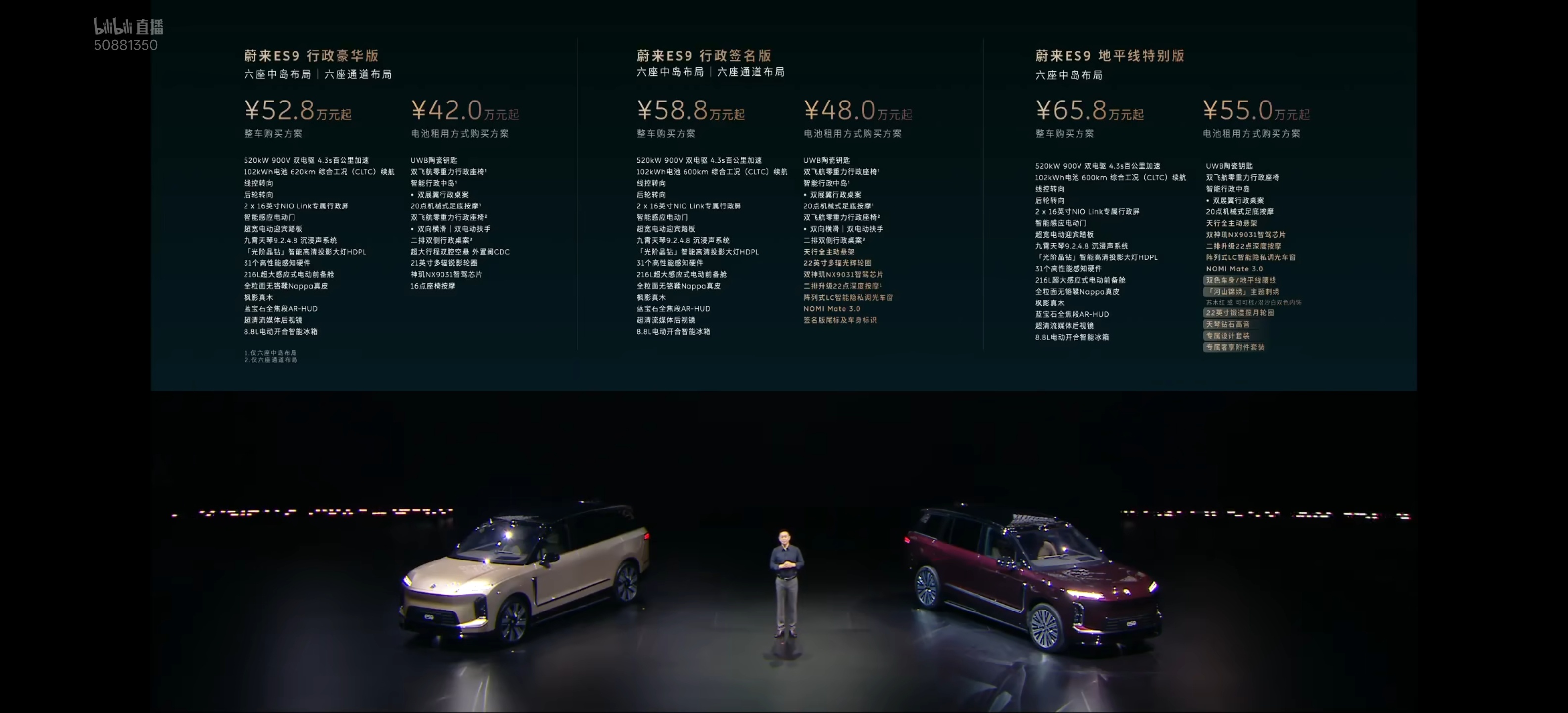 蔚来ES9价格出来了1. 行政豪华版【买断 52.8 万/租电 42 万】2. 