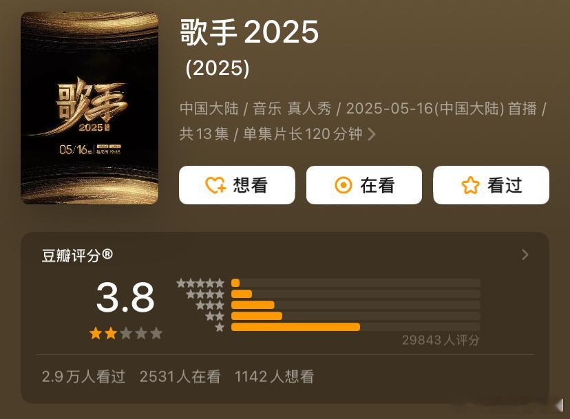 歌手2025评分3.8分看过《歌手2025》终于知道《歌手·当打之年》的含金量了