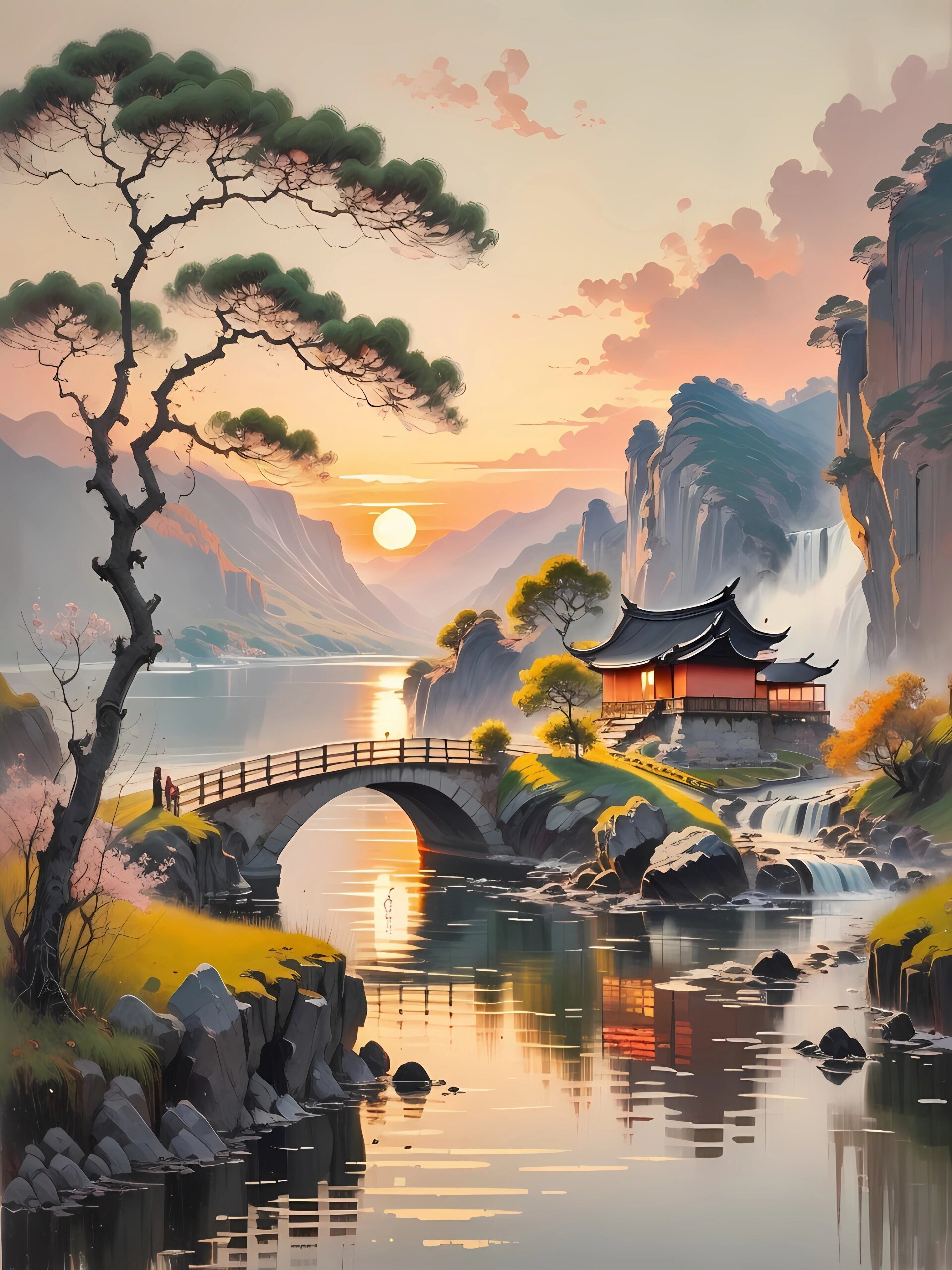 夕阳晚霞，心境悠然水墨丹青，诗意盎然。 ​​​