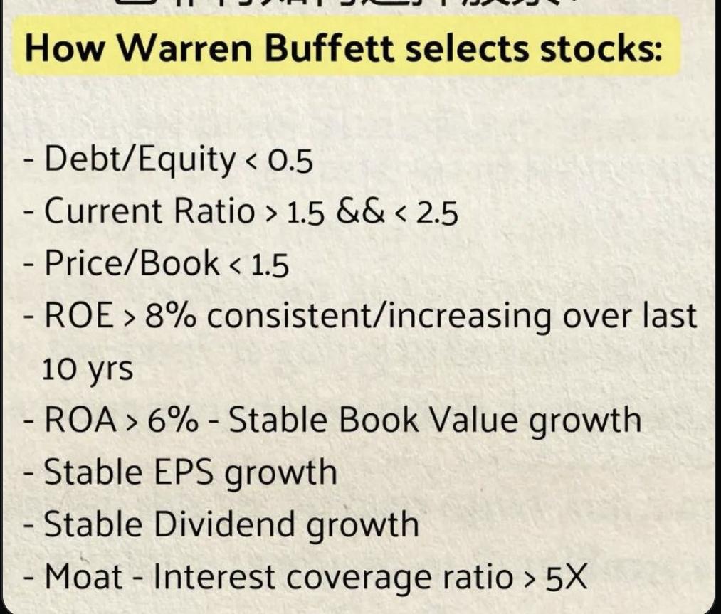 巴菲特选股秘籍大公开📈：8大黄金法则揭秘！

想要在股市中稳健前行，巴菲特的选