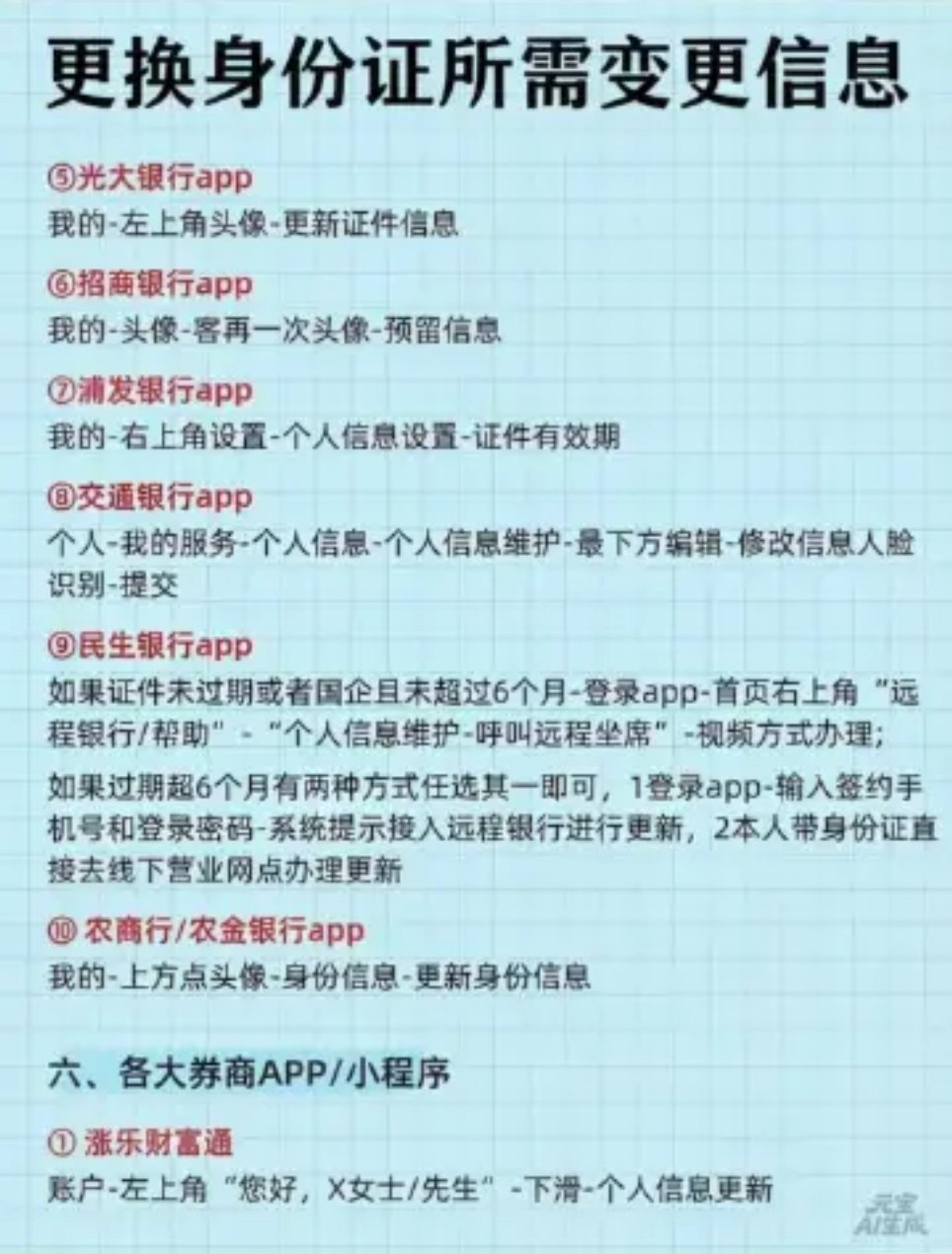 更换身份证所需变更信息 
