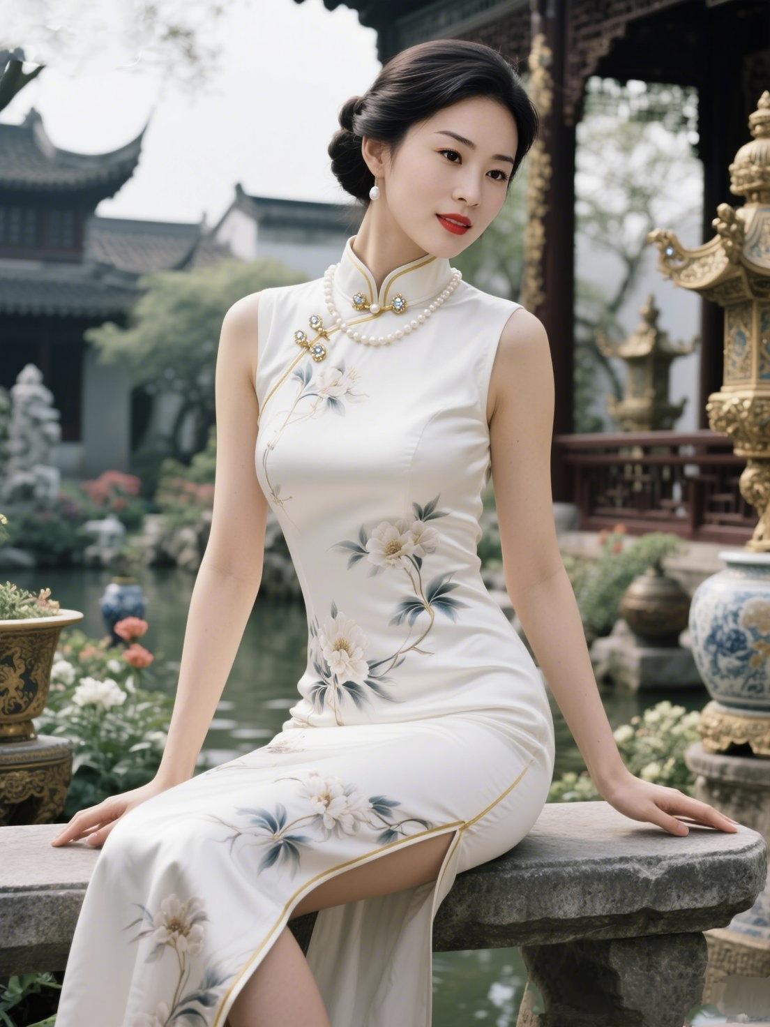 《旗袍不语，最是动人》
 
不必言说风情
一领盘扣
便锁住半卷江南烟雨
 
斜襟