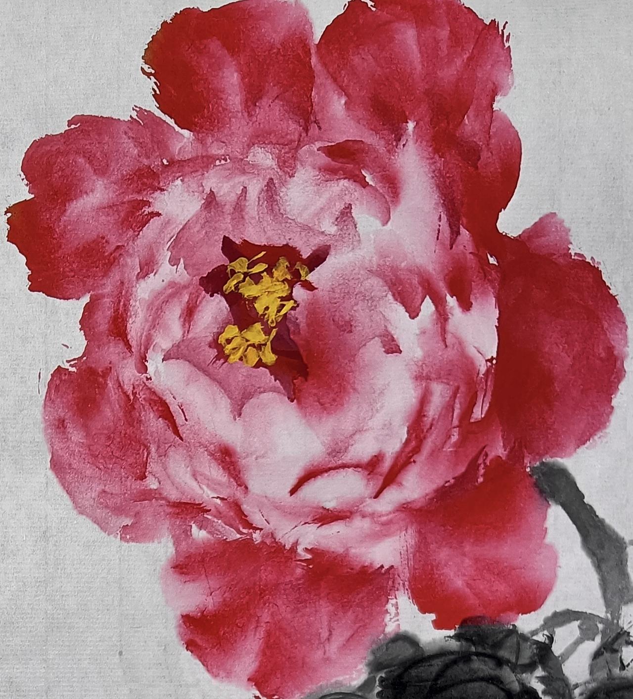 前景花枝画的太高了，应该放平一些，尽量把位置留出来