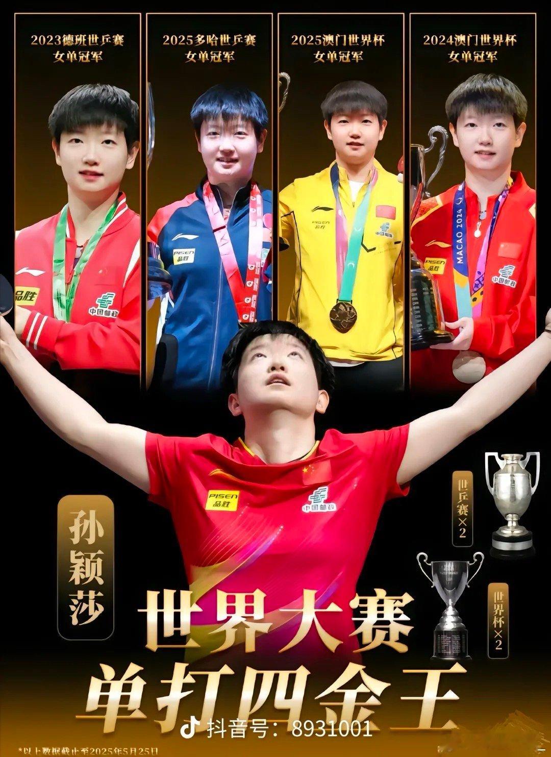 孙颖莎的2025完成三大赛单打四金王就是这么牛，三大赛，四金王。恭喜孙颖莎斩获四