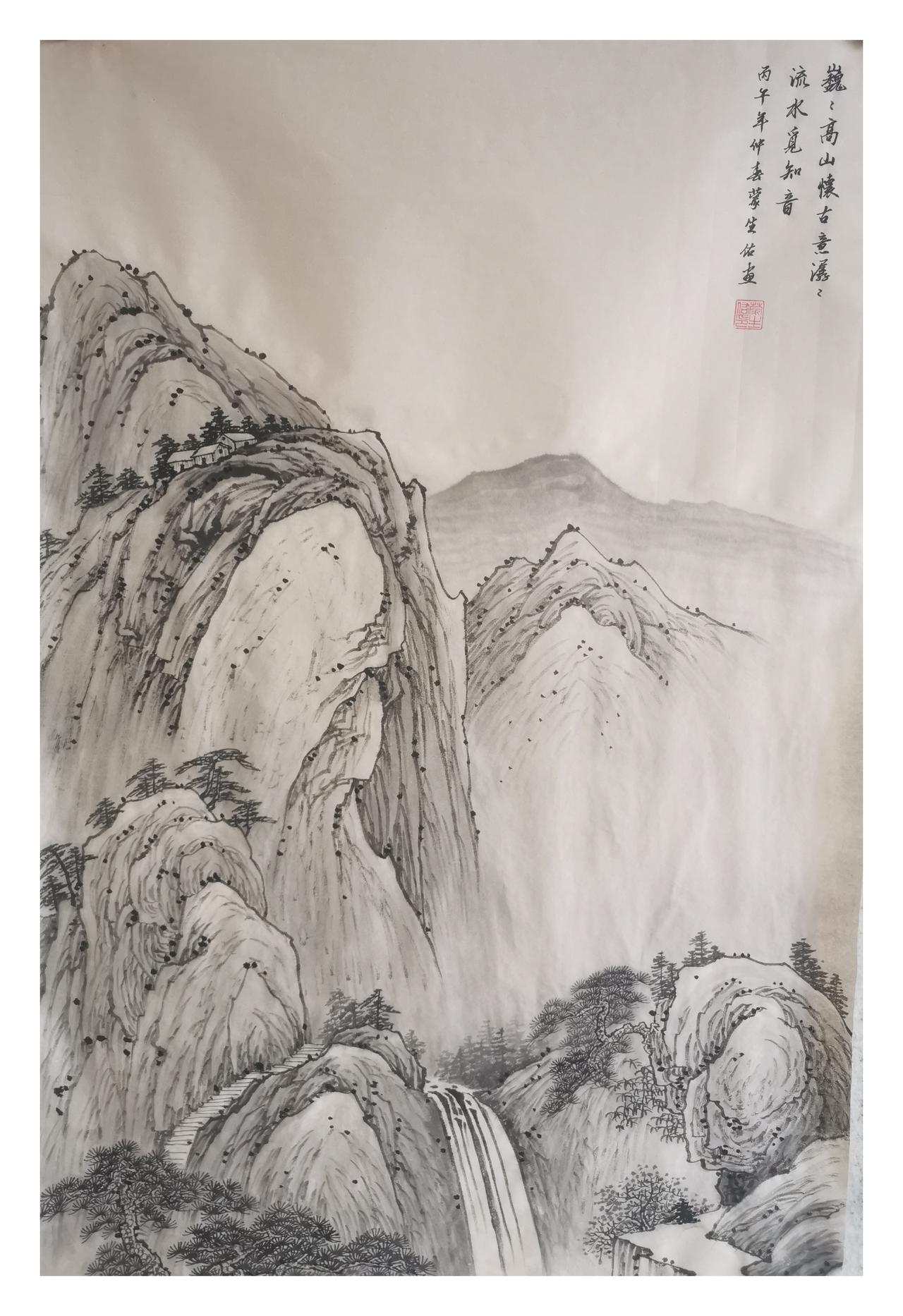 中国传统山水原创作品欣赏：传统水墨山水画：
尺寸：四尺（138x68）
纸本仿大