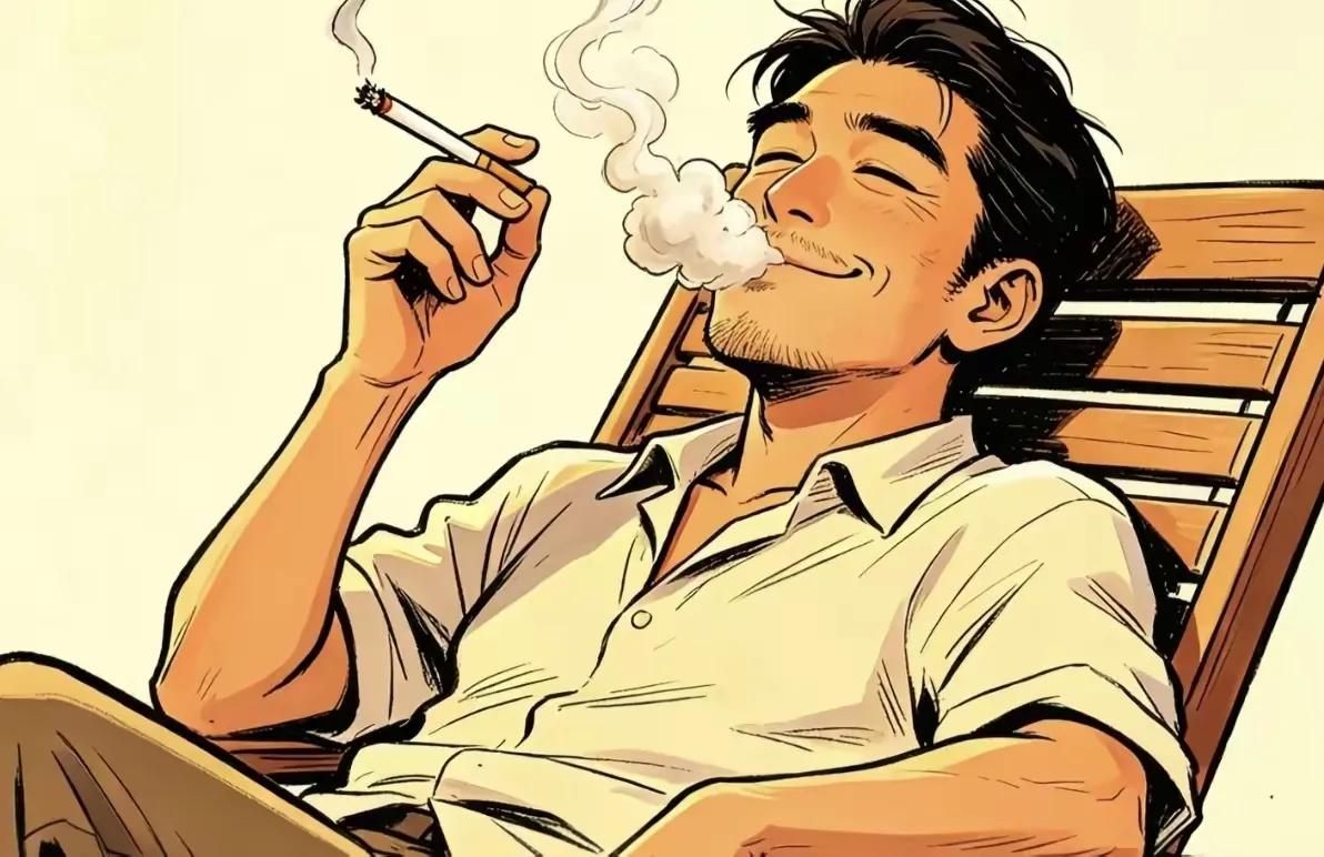 家中多悠闲，
不缺柴米盐。
闭目倒椅上，
潇洒吐烟圈。
