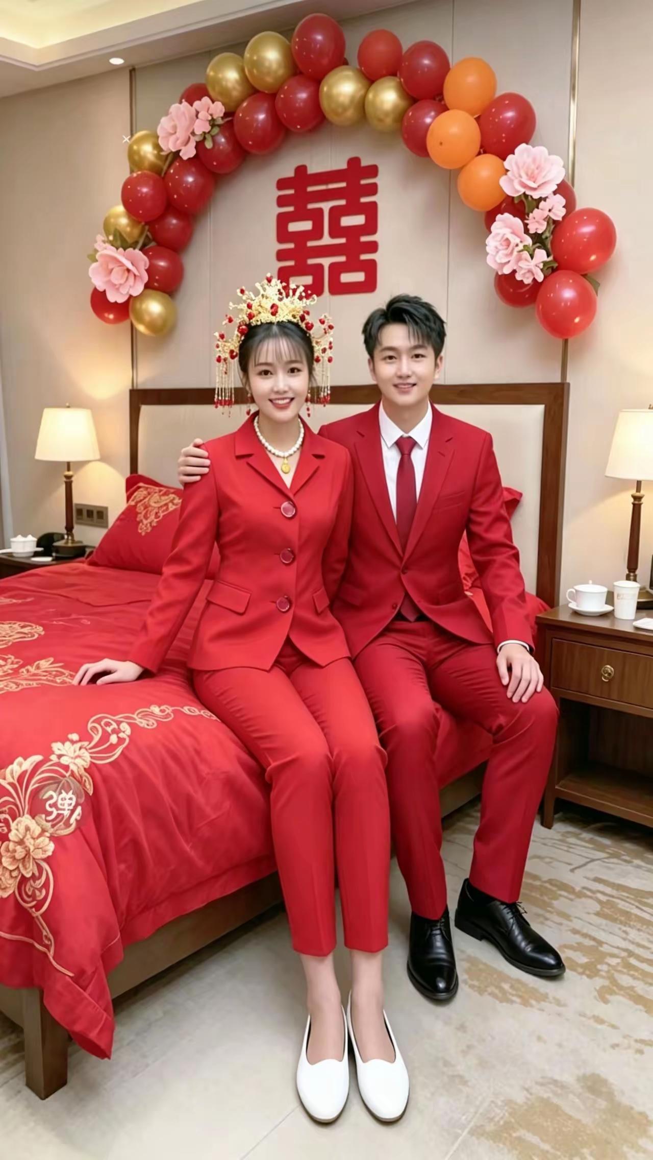 男才女优秀，
真心爱不够。
吉日结连里，
幸福共白头。