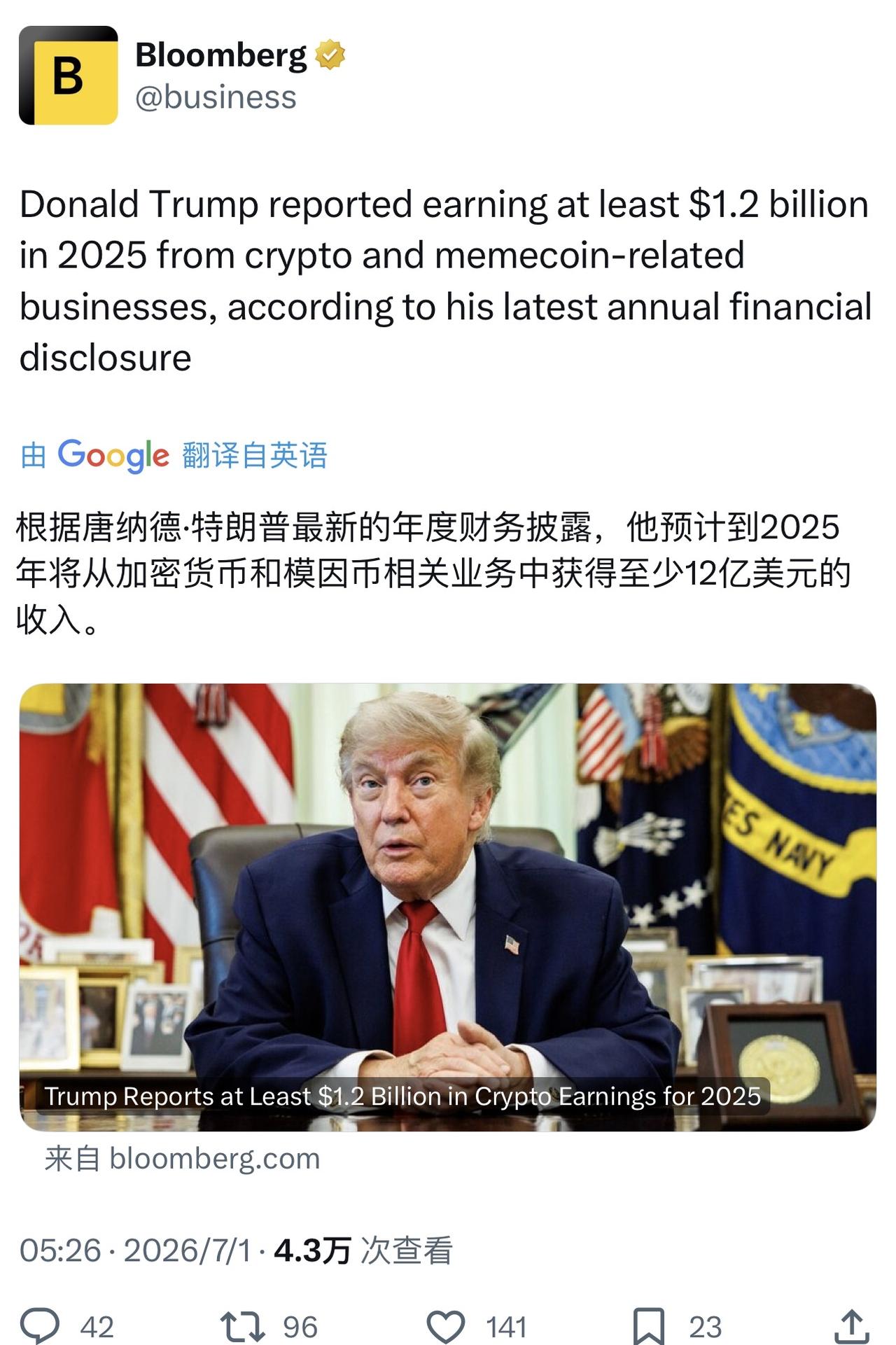K线还得特朗普来画！！
唐纳德•特朗普最新的年度财务披露，他预计到2025年将从