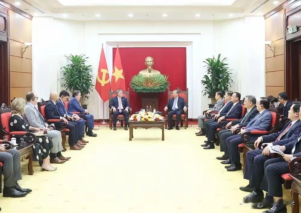 与其他四驾车会客厅最大的不同的是，苏林会见外宾的客厅设置的是一面越共党旗与一面越