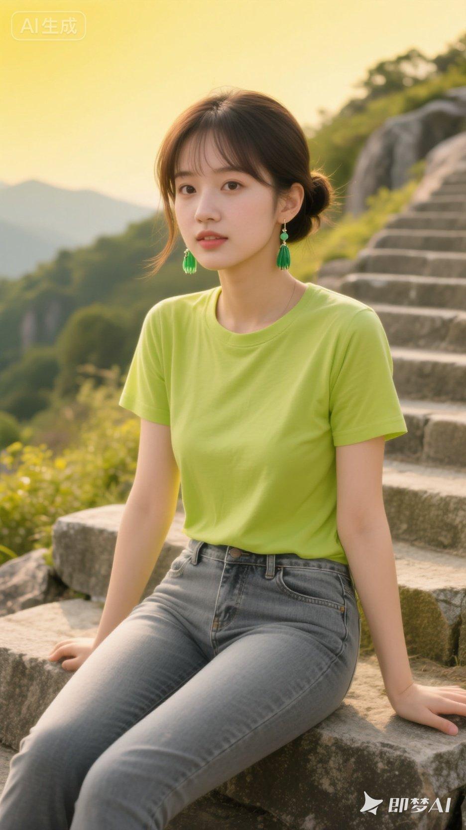 阳光下的清新女孩，绿意盎然，心情大好！🌞💚🌿