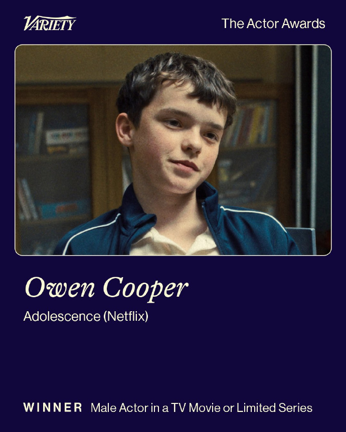 欧文库珀最年轻演员奖得主 欧文库珀凭借《混沌少年时》获得第32届美国演员奖限定剧