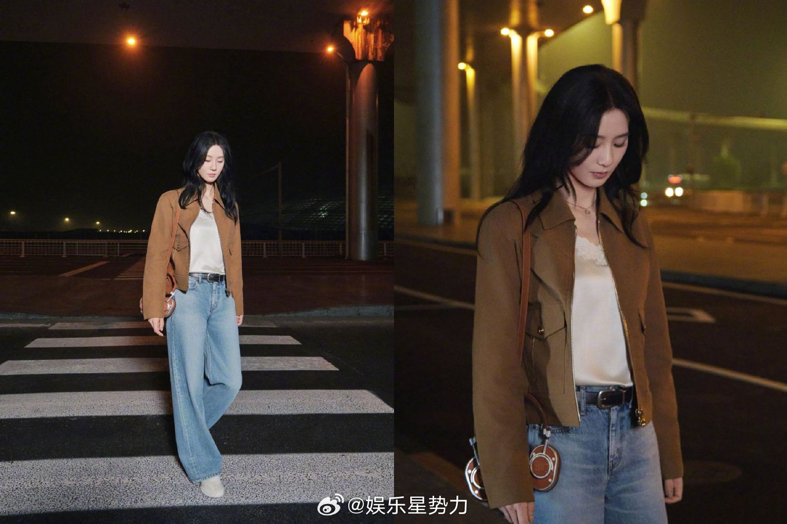 刘诗诗启程时装周 在城市夜色的背景板下，开启时装周新旅程，利落短夹克配慵懒阔腿裤