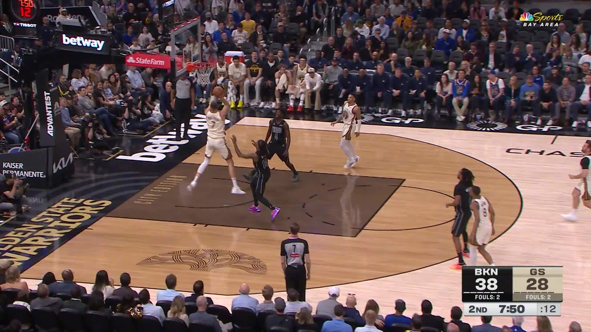 波尔津吉斯篮下得分✌️勇士30:39篮网。篮网vs勇士