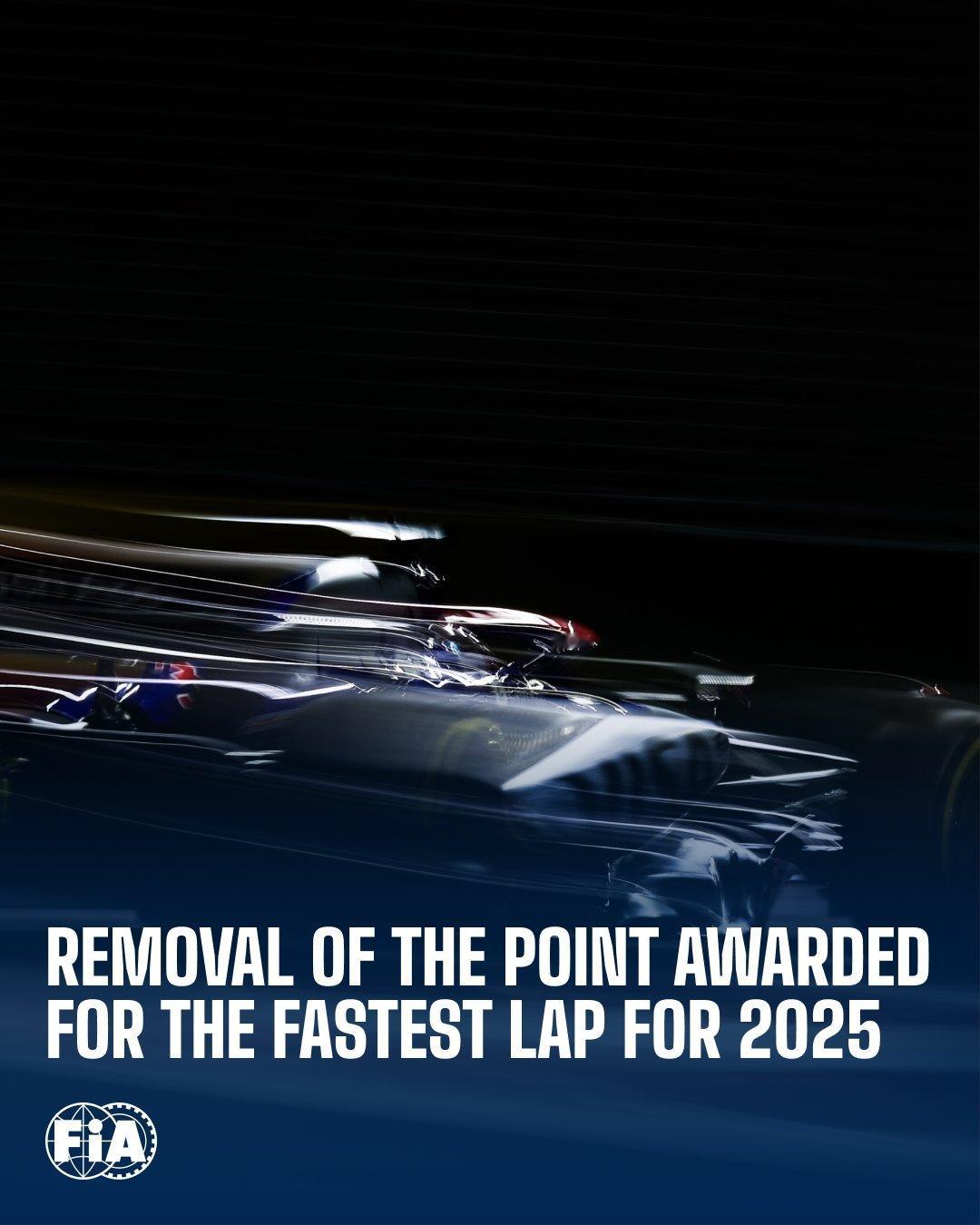 世界汽车运动理事会通过决议，2025赛季起F1将取消正赛最快单圈积分；车队给予年