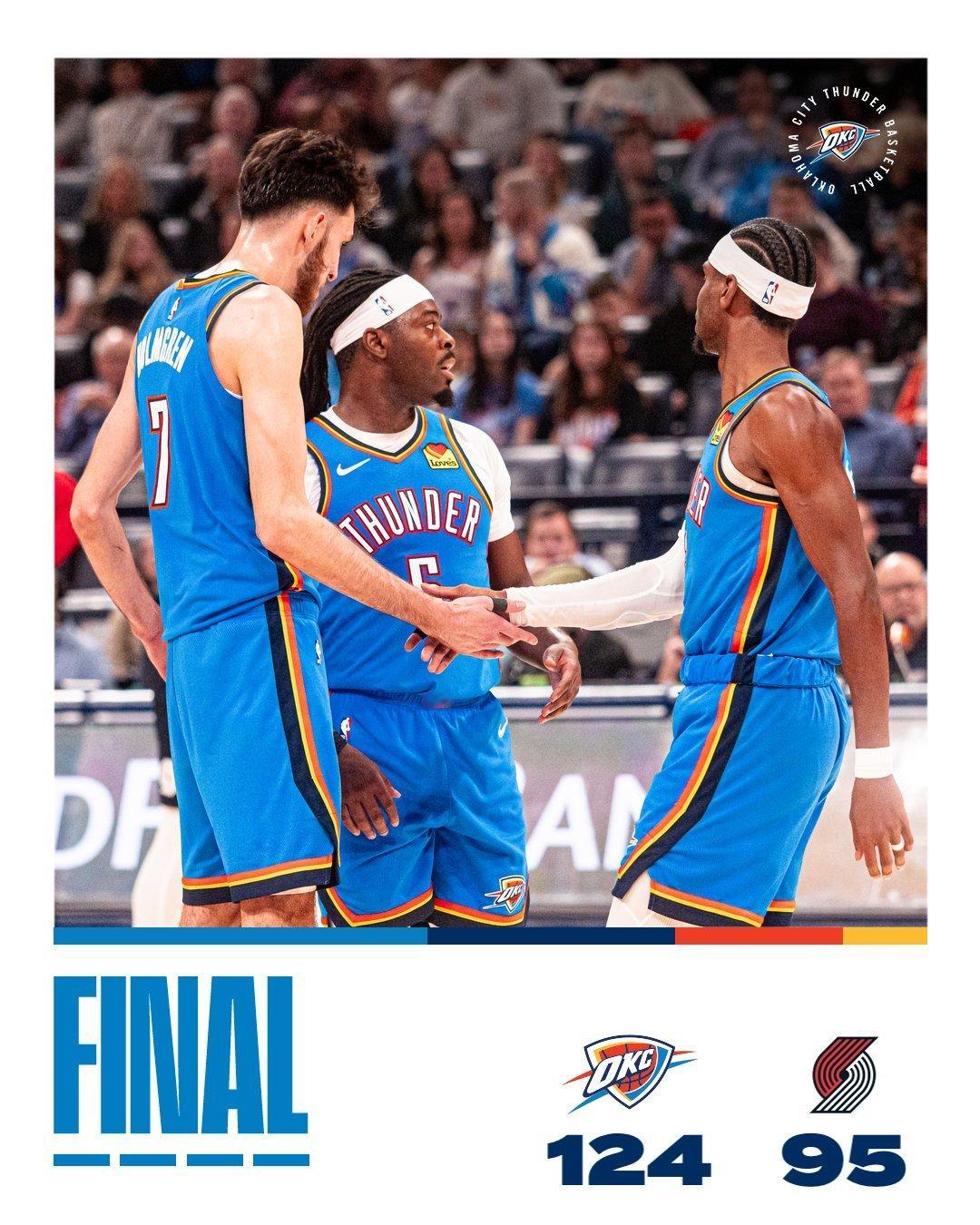 雷霆今天对阵开拓者的全队突出数据：29次助攻24次造成对方失误15次抢断10次封