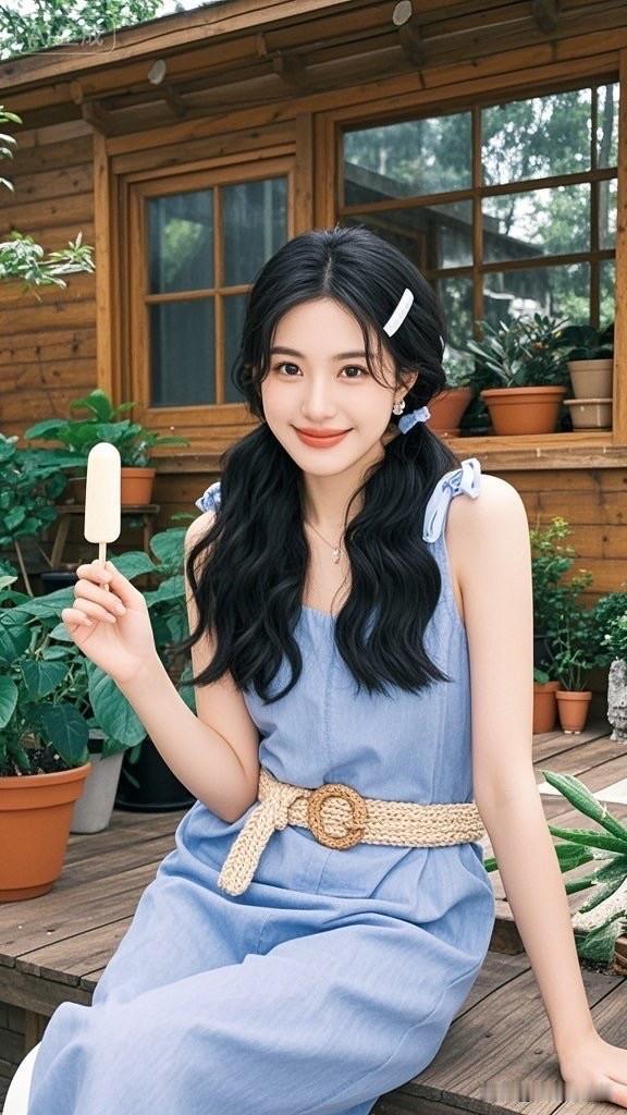 夏日甜美少女，享受冰淇淋的清凉时光🍦🌞