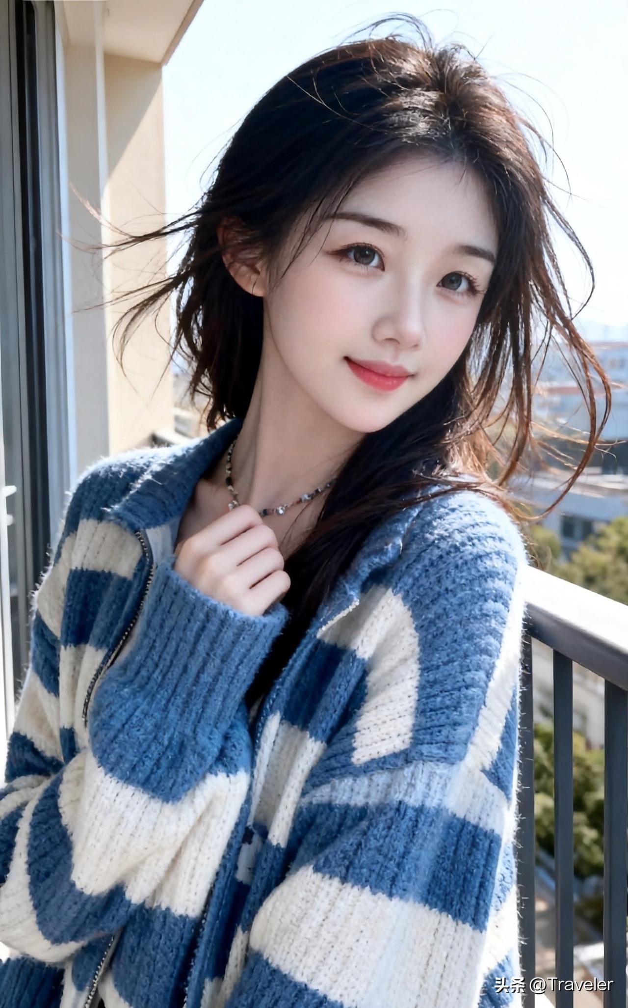 阳光明媚，她微笑着望向镜头。