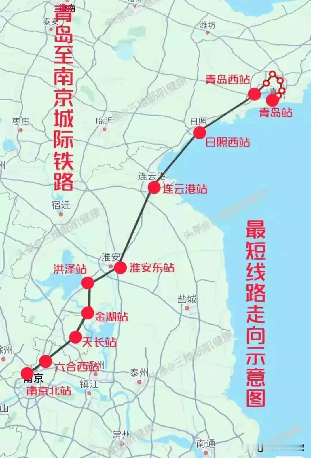 青岛到南京的城际，关键就在青盐铁路了！

其实现在南京到淮安的城际铁路，基本已经