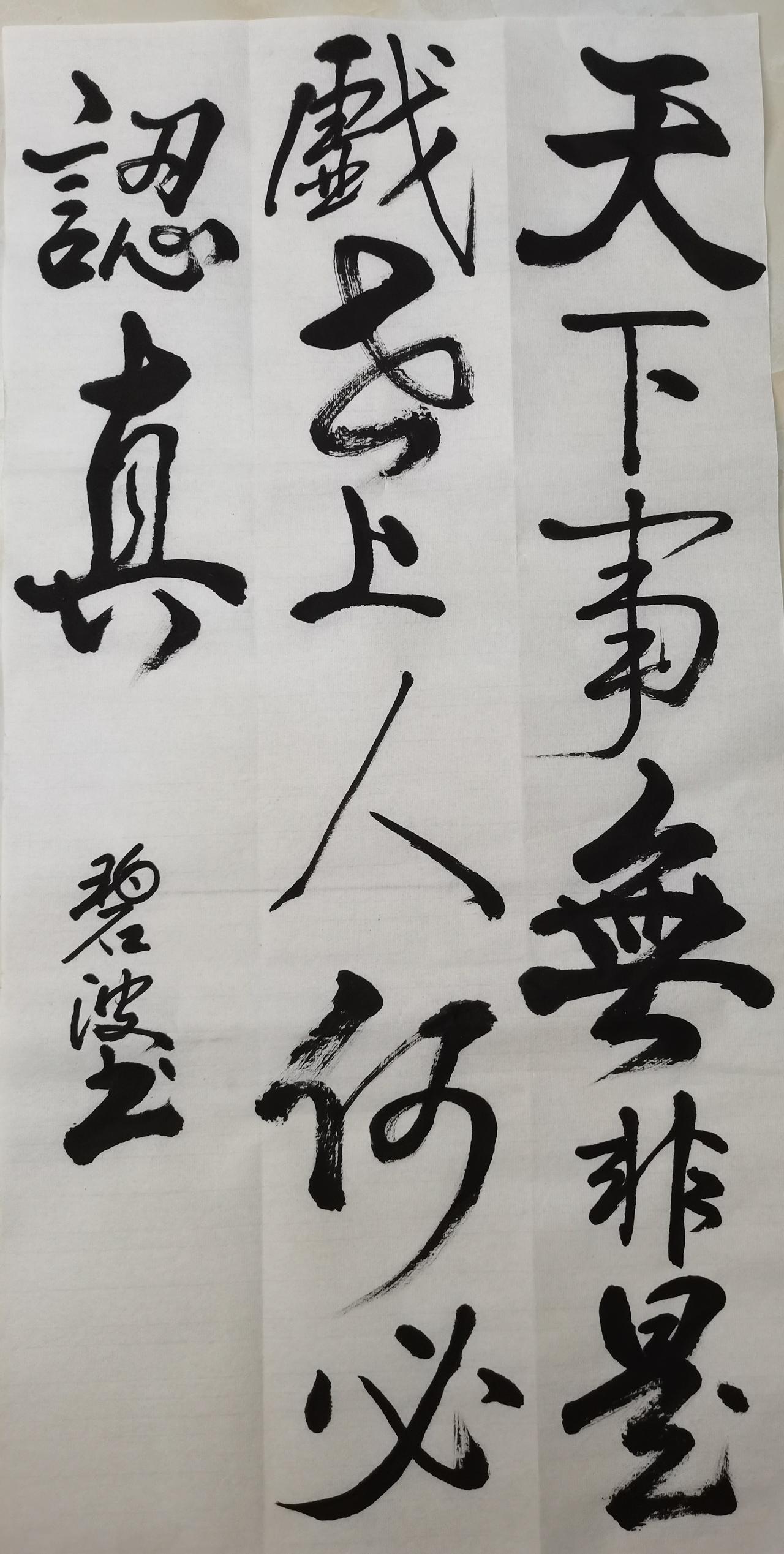 我是书法爱好者，肯定敢于献丑啊！

天下事无非是戏，
世上人何必认真。