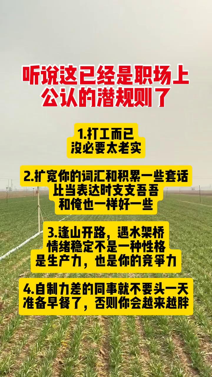 听说这已经是职场上公认的潜规则了。
·1.打工而已，没必要太老实。
·2.扩宽你